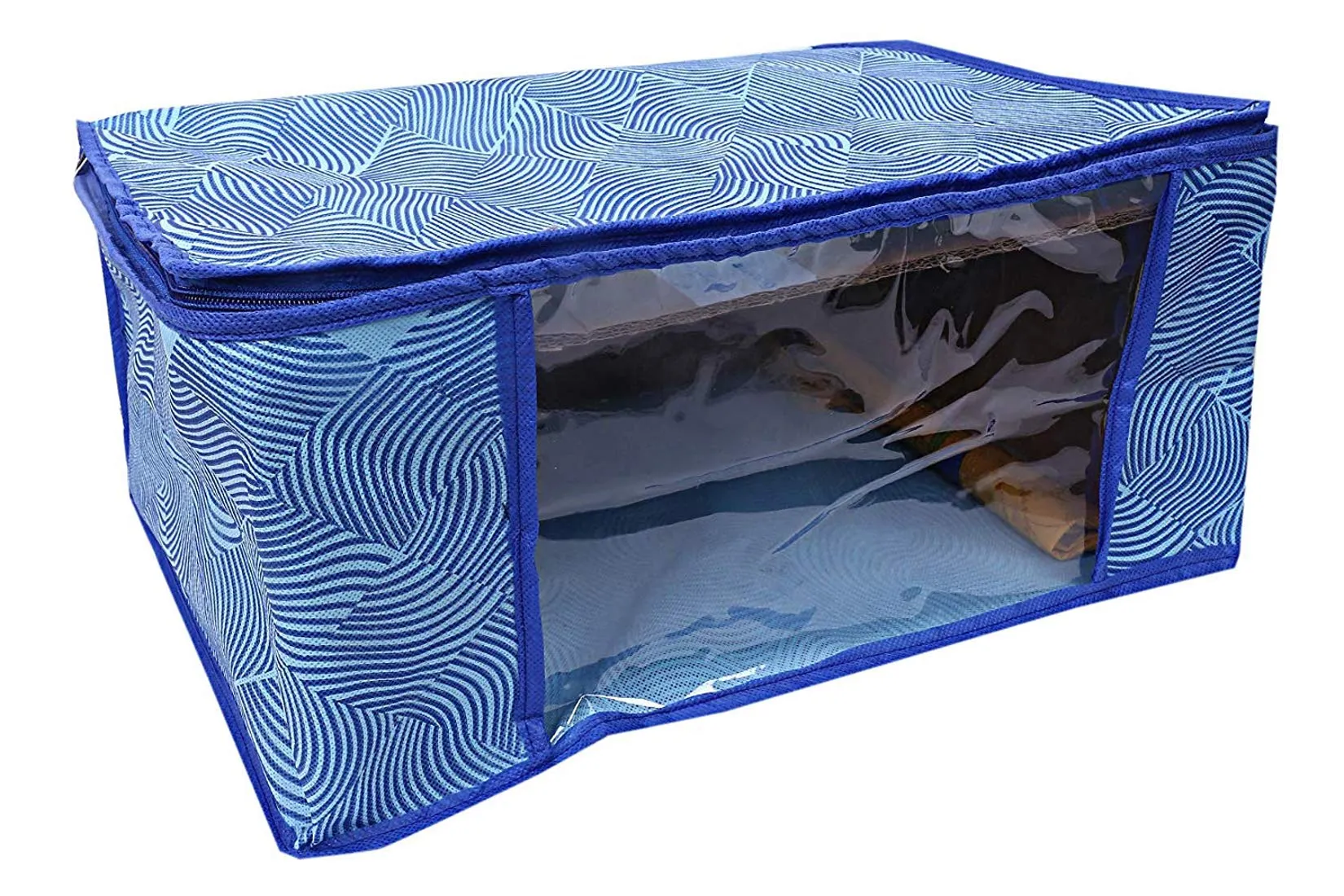Kuber Industries Leheriya Design 3 Piece Non Woven Saree Cover, Large, Royal Blue - CTKTC0015206