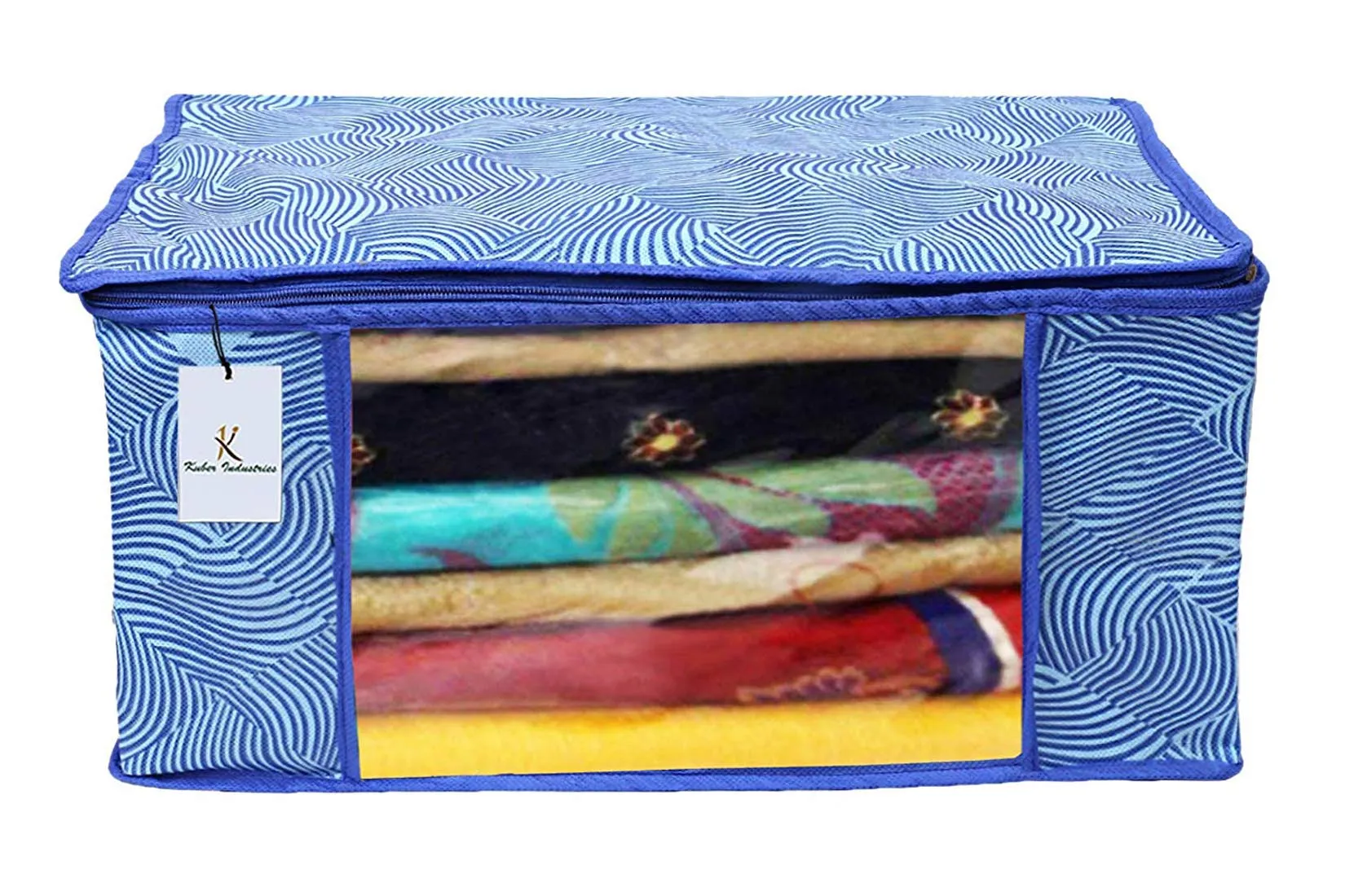 Kuber Industries Leheriya Design 3 Piece Non Woven Saree Cover, Large, Royal Blue - CTKTC0015206
