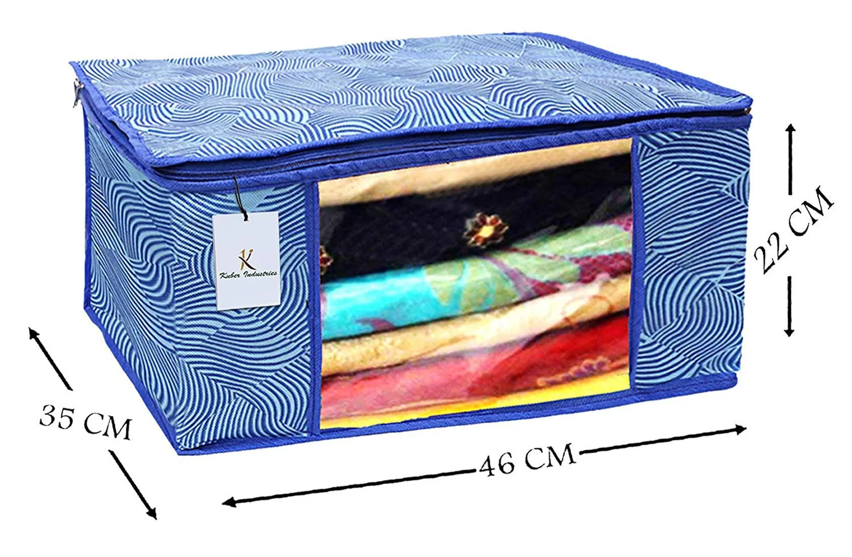Kuber Industries Leheriya Design 3 Piece Non Woven Saree Cover, Large, Royal Blue - CTKTC0015206