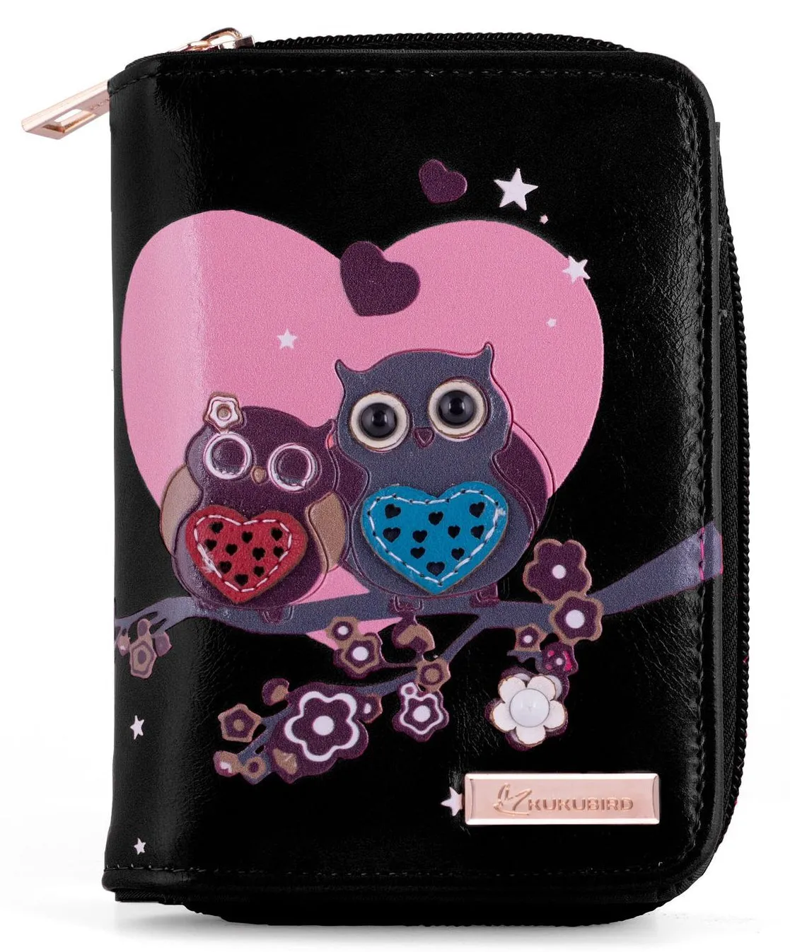Kukubird Medium Purse 2 owl's love - Black