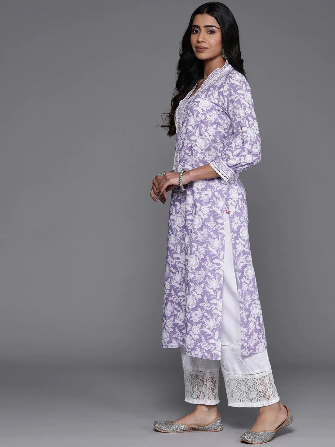Lavender Cotton Floral Printed Kurta