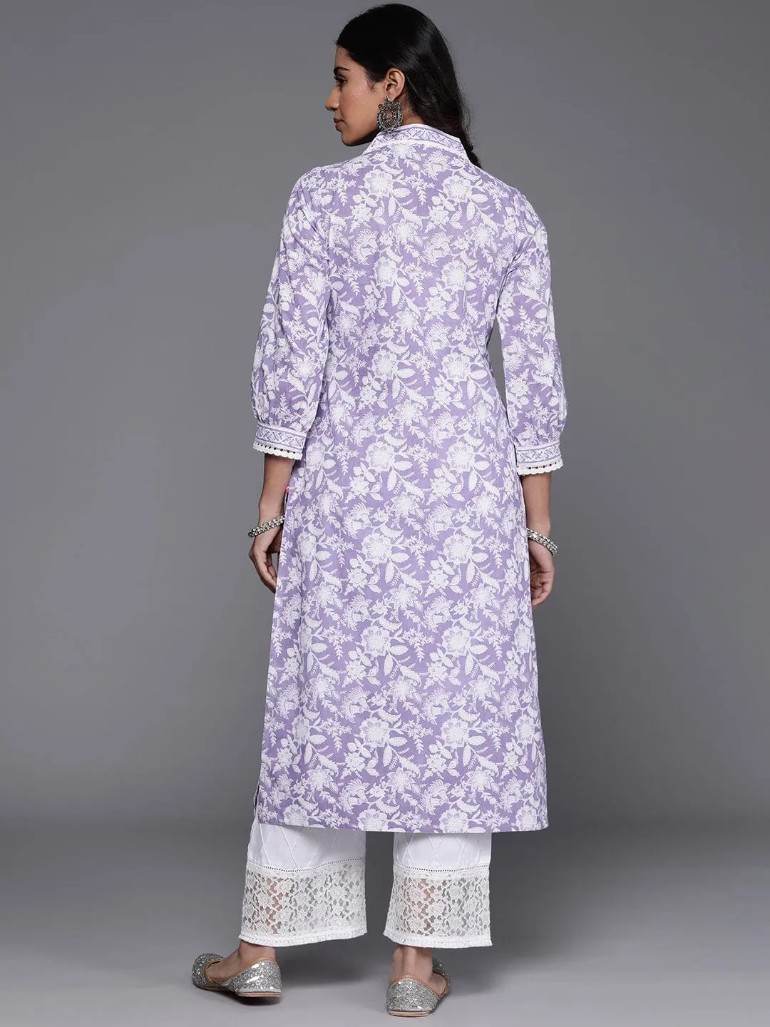 Lavender Cotton Floral Printed Kurta