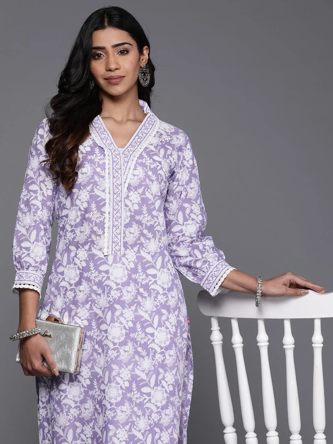 Lavender Cotton Floral Printed Kurta