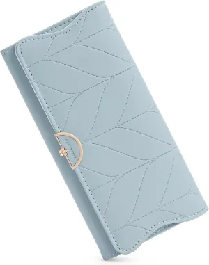 Leather Wallet for Women Trifold Womens' RFID Blocking Wallet Card Holder Purse Clutch with Zipper Coin Pocket,Light Blue