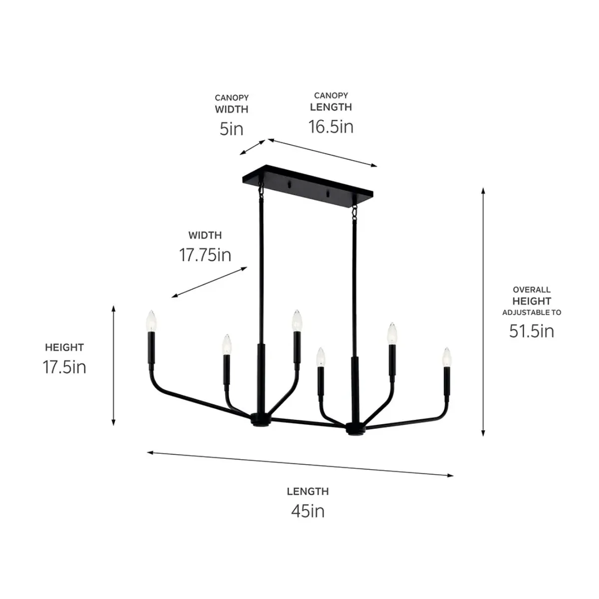 Madden 45" 6-Light Linear Chandelier, Black Finish