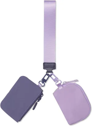 Mini Dual Pouch Wristlet Wallet with 2 Detachable Zipper Coin Purse, Small and Portable Card Wallet for Women Travel Sports Outdoors (Purple light purple)