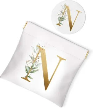 Personalized Initial Letter Pocket Cosmetic Bag with Mirror,Pouches for Purse,Portable Mini Makeup Pouch,No Zipper Travel Multifunctional Storage Bag for Lipsticks,Headphones,Cosmetics,Coins,N