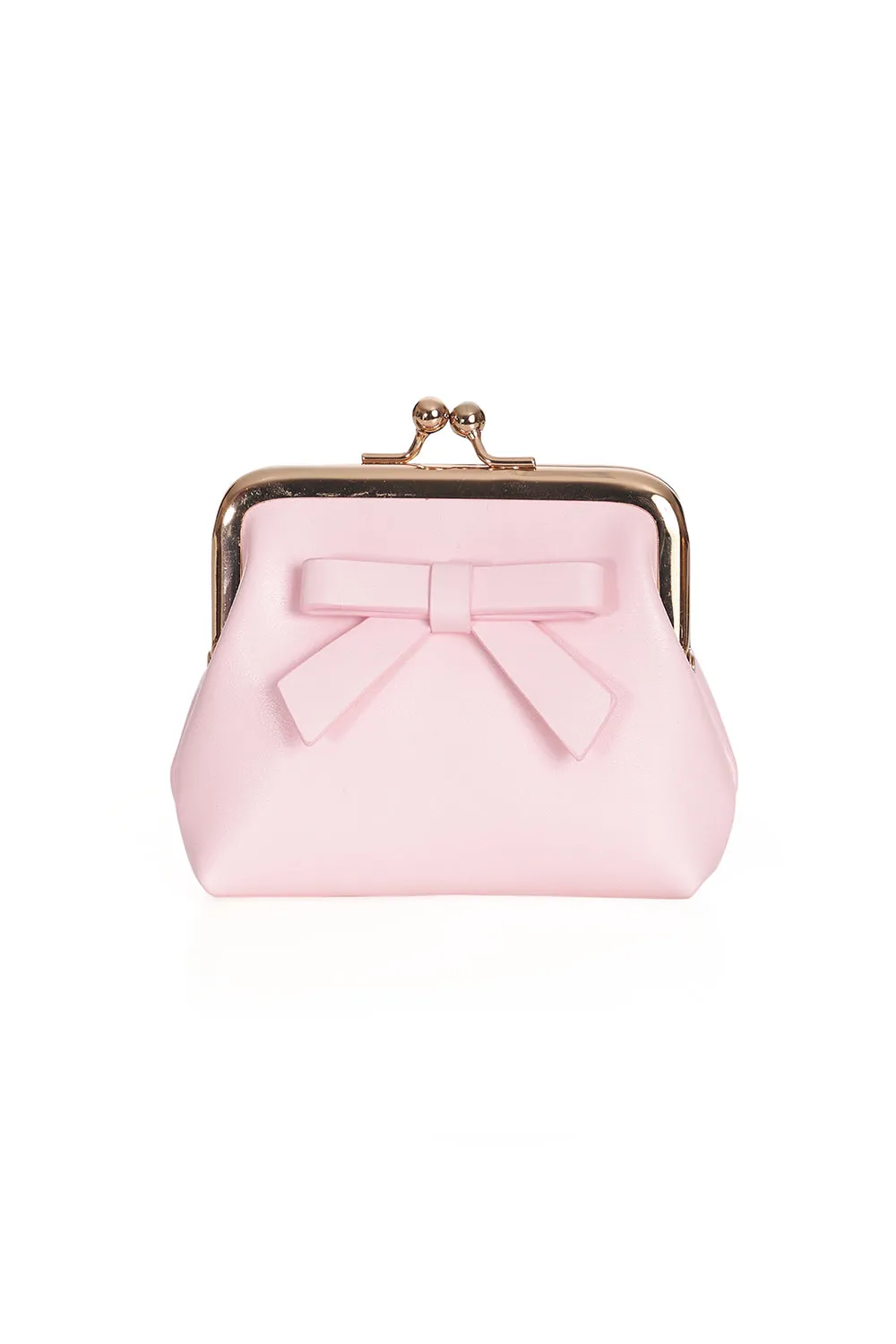 Pink Coin Purse with Bow Detail and Gold Ball Clasp