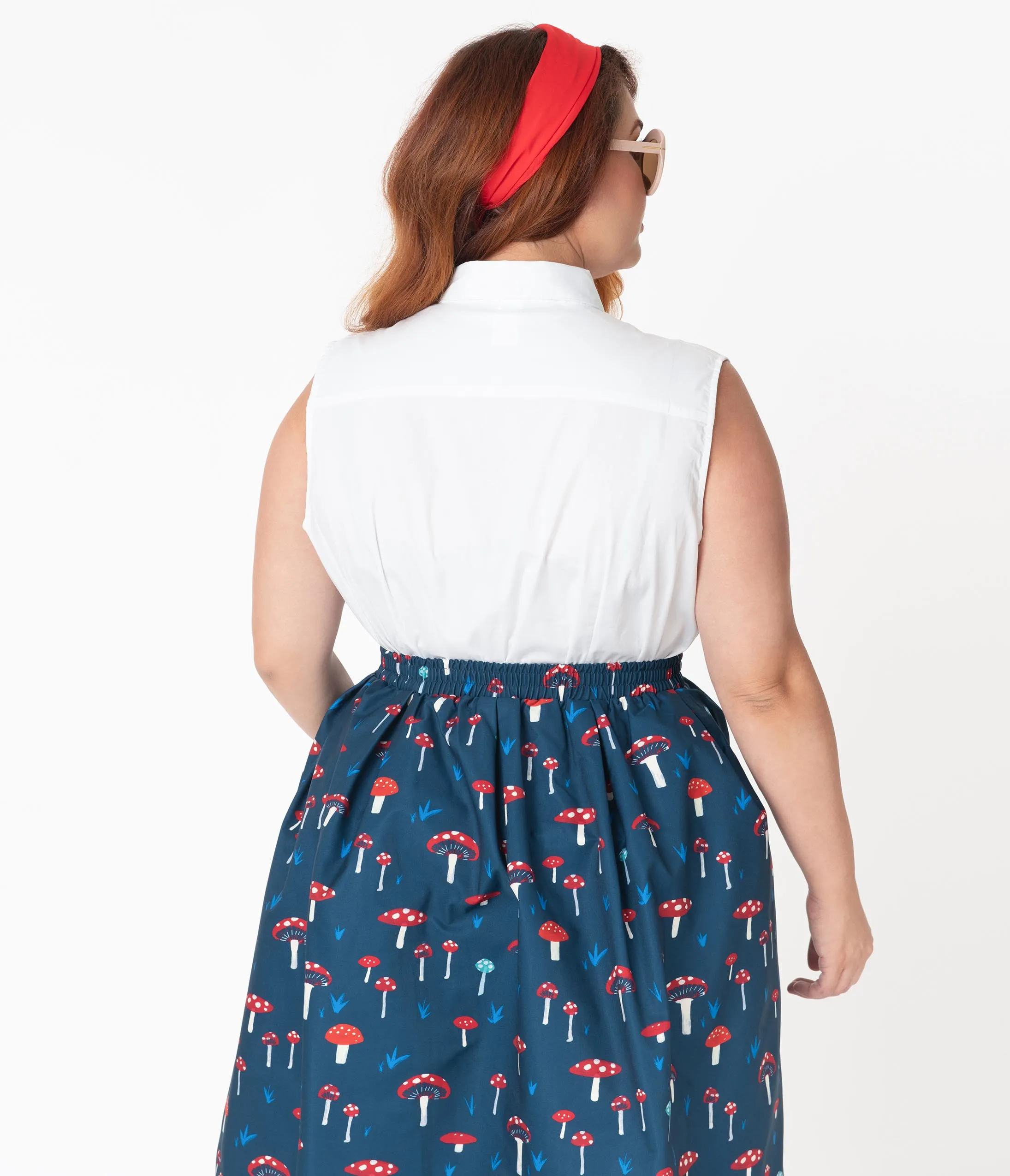 Plus Size White Sleeveless Collared Cotton Button Up Blouse