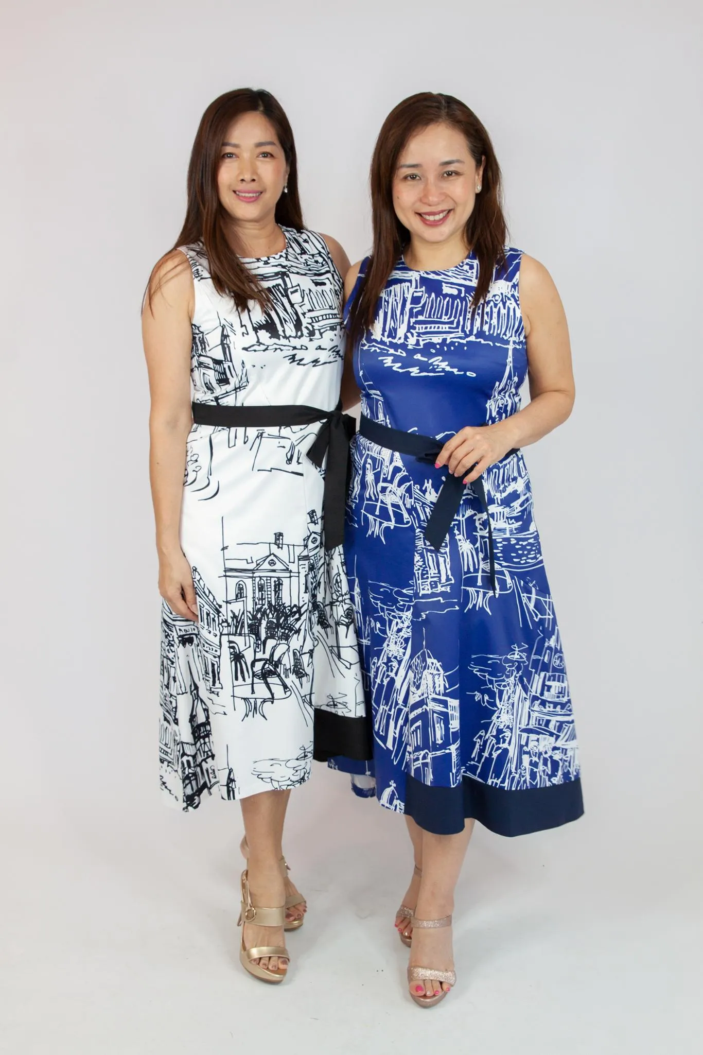 Printed Midi Dress with Sash