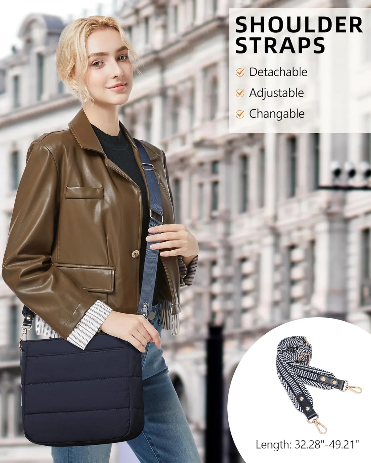 Purses for Women 2PCS Puffer Quilted Crossbody Shoulder Hobo Bags Trendy Ladies Handbag with Coin Wallet 2 Adjustable Straps