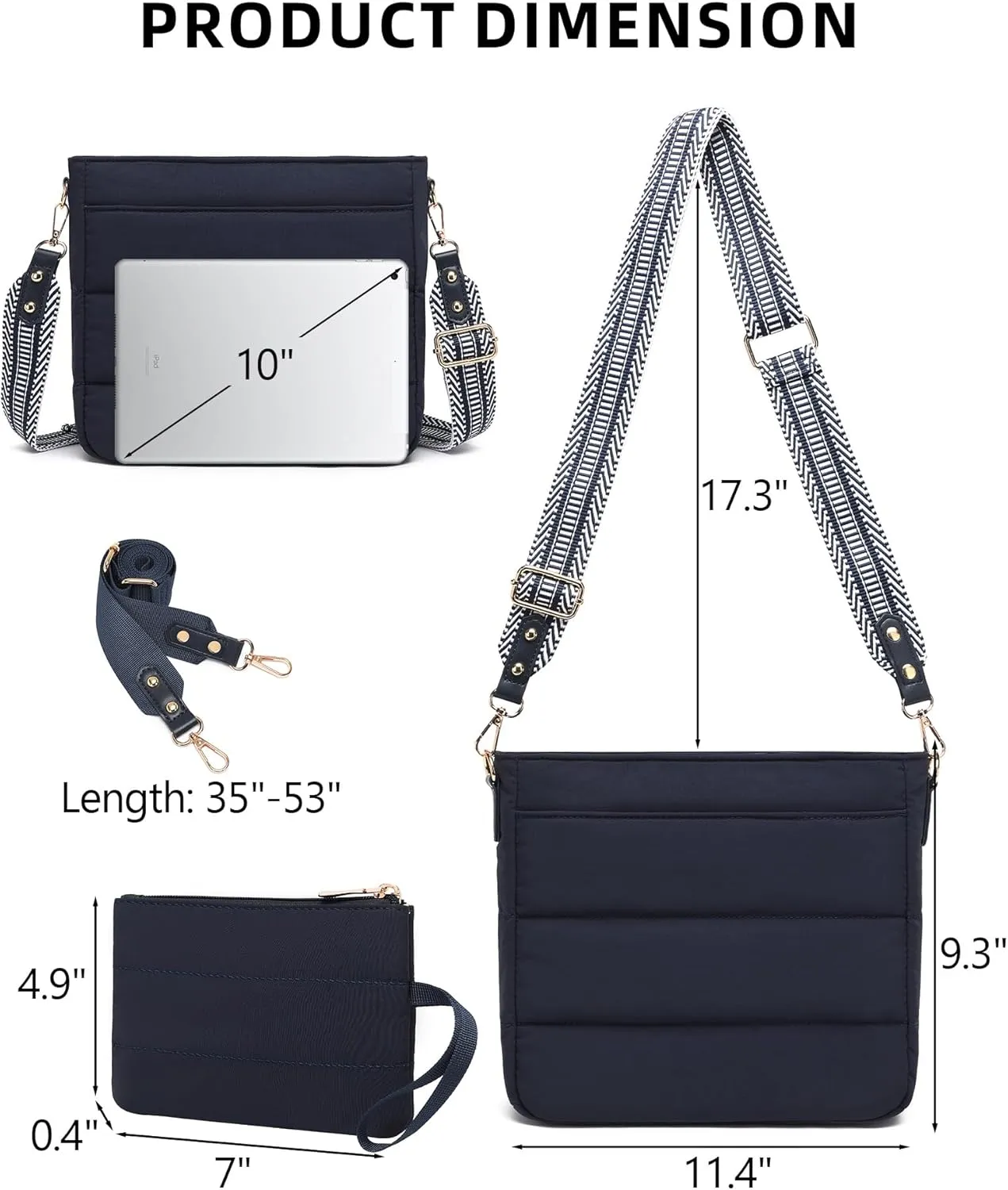 Purses for Women 2PCS Puffer Quilted Crossbody Shoulder Hobo Bags Trendy Ladies Handbag with Coin Wallet 2 Adjustable Straps