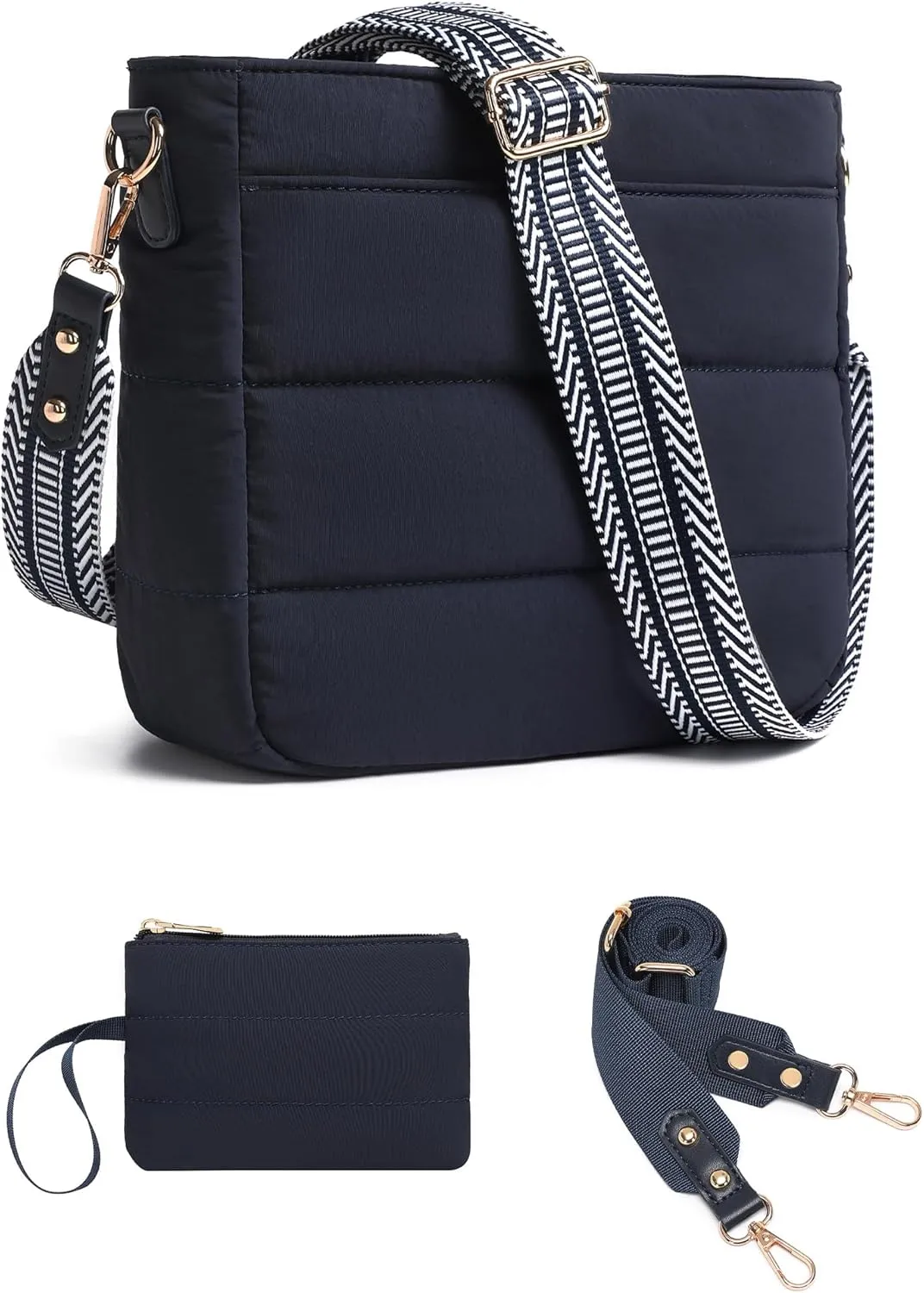 Purses for Women 2PCS Puffer Quilted Crossbody Shoulder Hobo Bags Trendy Ladies Handbag with Coin Wallet 2 Adjustable Straps