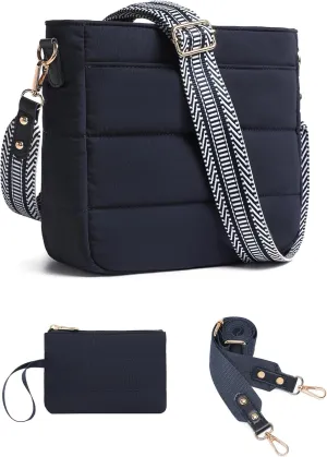 Purses for Women 2PCS Puffer Quilted Crossbody Shoulder Hobo Bags Trendy Ladies Handbag with Coin Wallet 2 Adjustable Straps