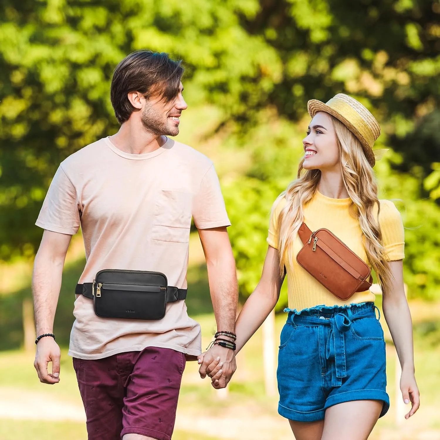S-ZONE Fanny Packs for Women Genuine Leather RFID Blocking Crossbody Bags Purses Sling Waist Chest Bag Gifts Travel Running Adjustable Strap Men