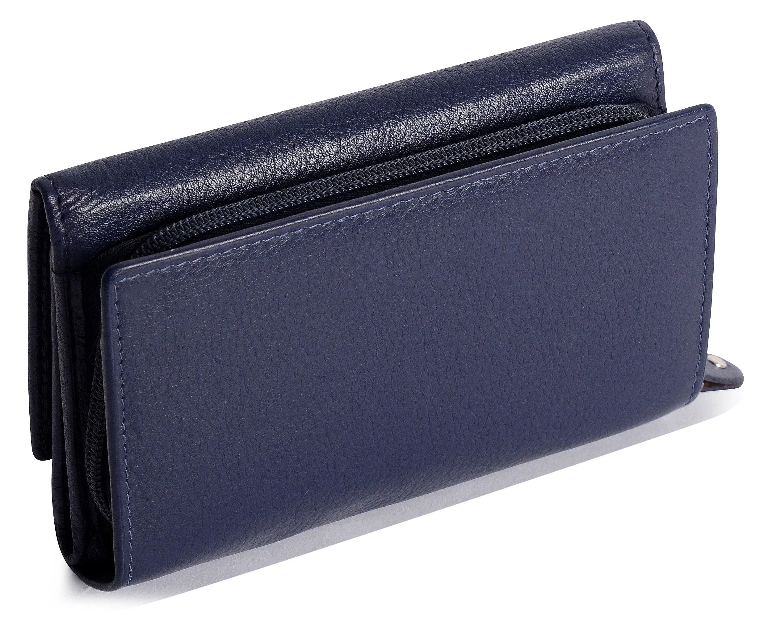 SADDLER PAULA Leather 12cm Trifold Purse - 8 Card Slots, ID Window and Rear Zip Pocket - RFID Protected