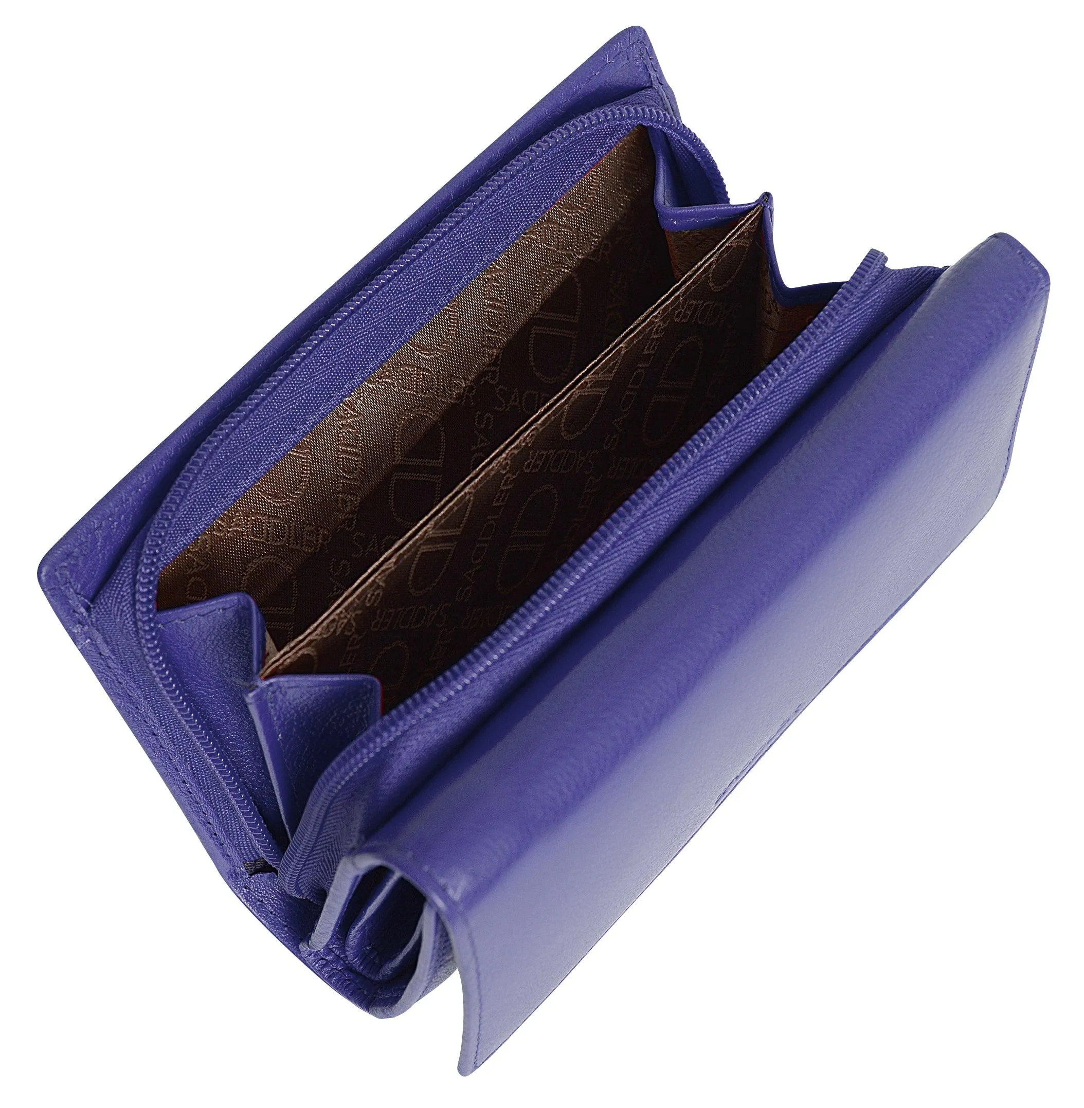 SADDLER PAULA Leather 12cm Trifold Purse - 8 Card Slots, ID Window and Rear Zip Pocket - RFID Protected