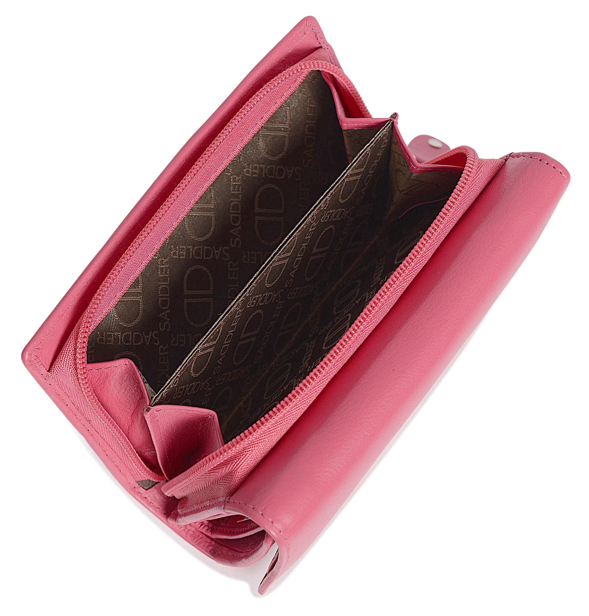 SADDLER PAULA Leather 12cm Trifold Purse - 8 Card Slots, ID Window and Rear Zip Pocket - RFID Protected