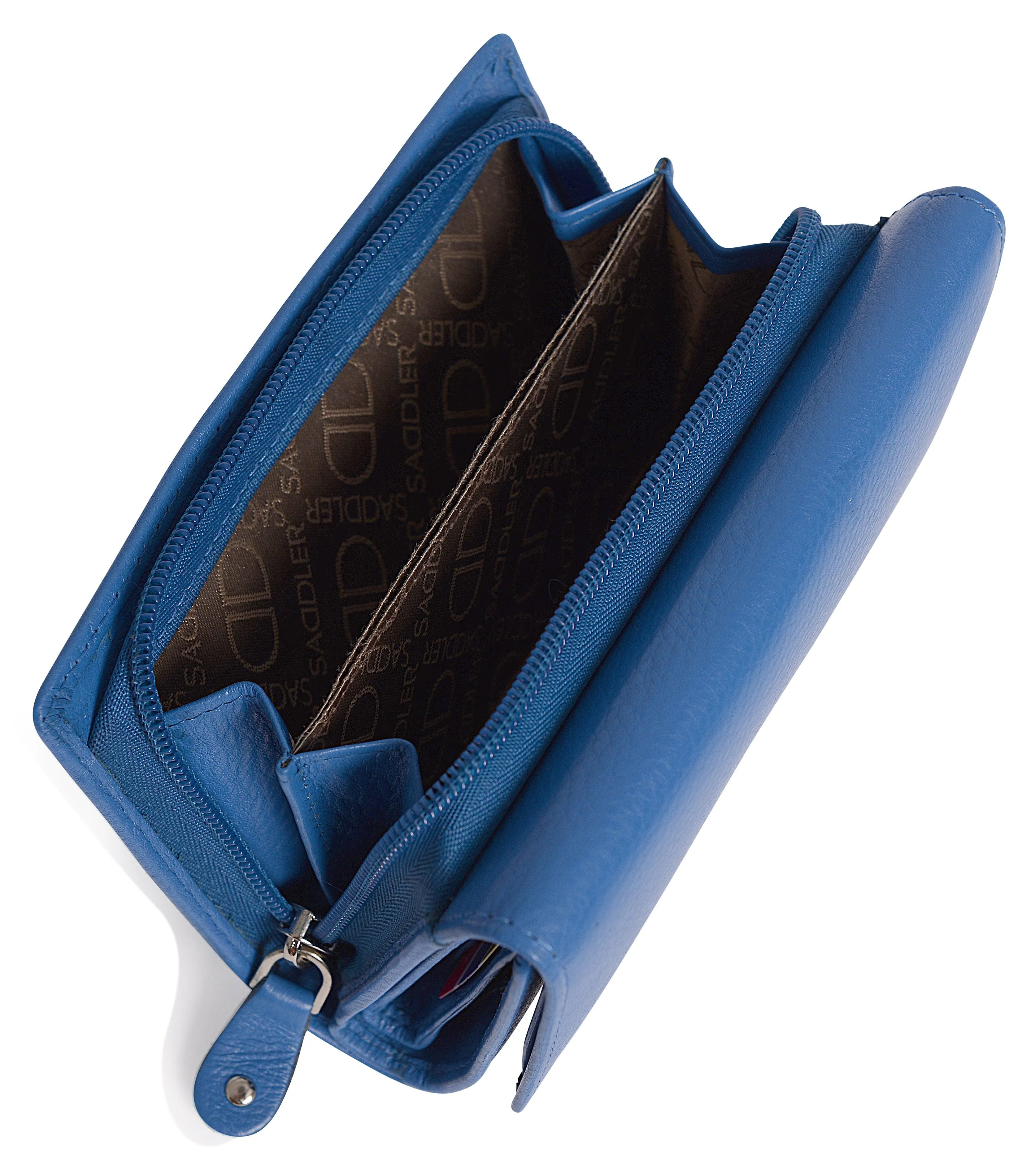 SADDLER PAULA Leather 12cm Trifold Purse - 8 Card Slots, ID Window and Rear Zip Pocket - RFID Protected