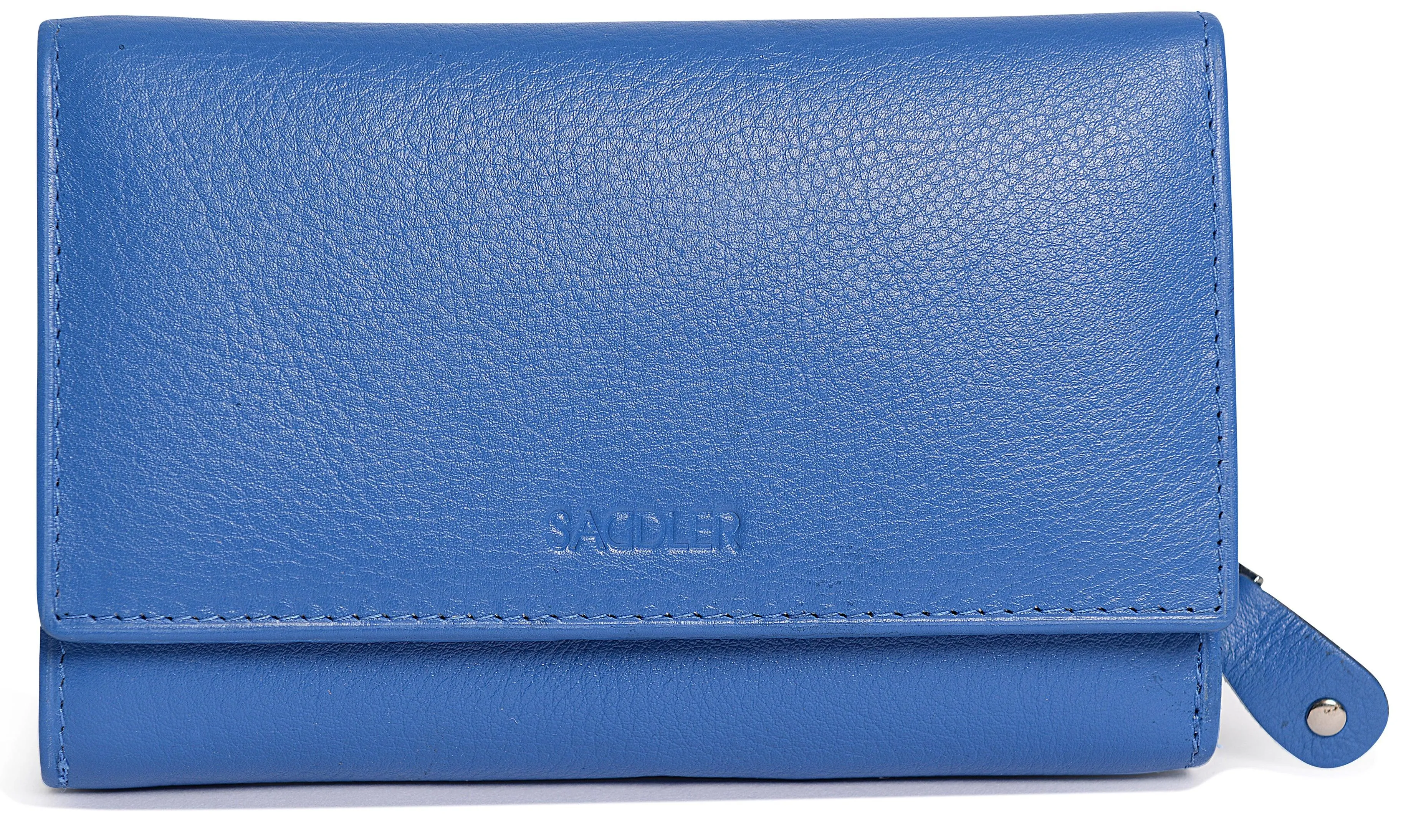 SADDLER PAULA Leather 12cm Trifold Purse - 8 Card Slots, ID Window and Rear Zip Pocket - RFID Protected
