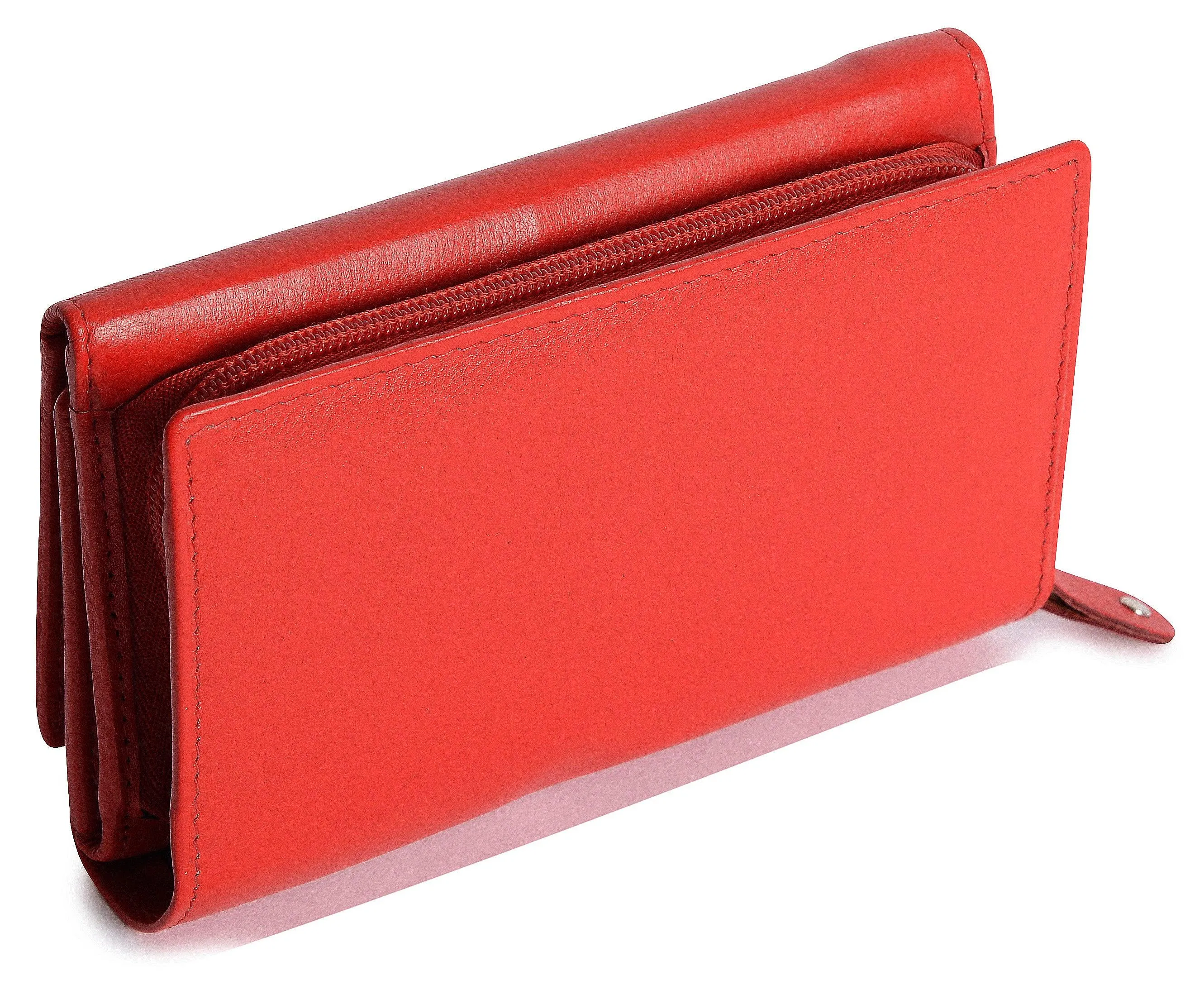 SADDLER PAULA Leather 12cm Trifold Purse - 8 Card Slots, ID Window and Rear Zip Pocket - RFID Protected