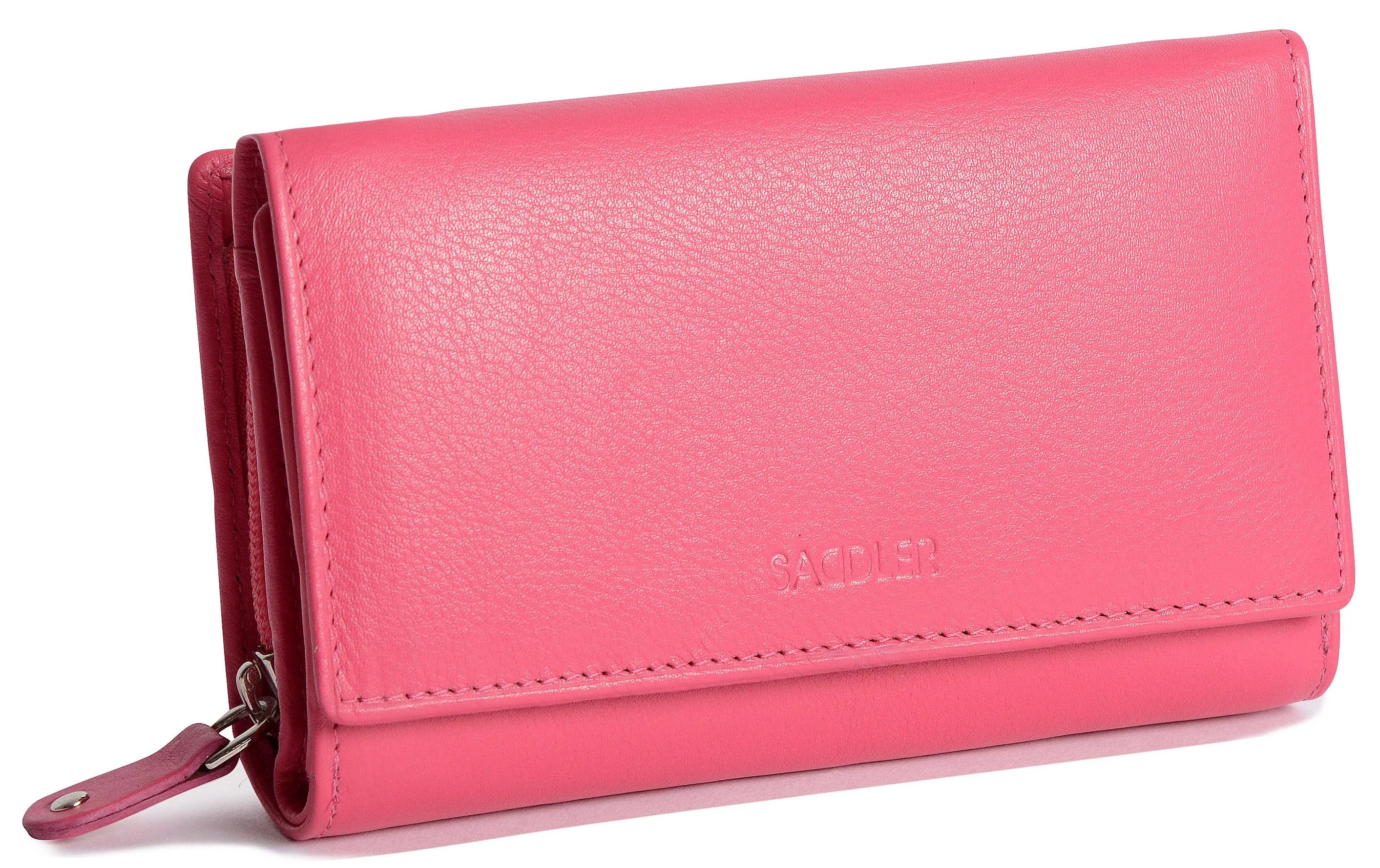 SADDLER PAULA Leather 12cm Trifold Purse - 8 Card Slots, ID Window and Rear Zip Pocket - RFID Protected