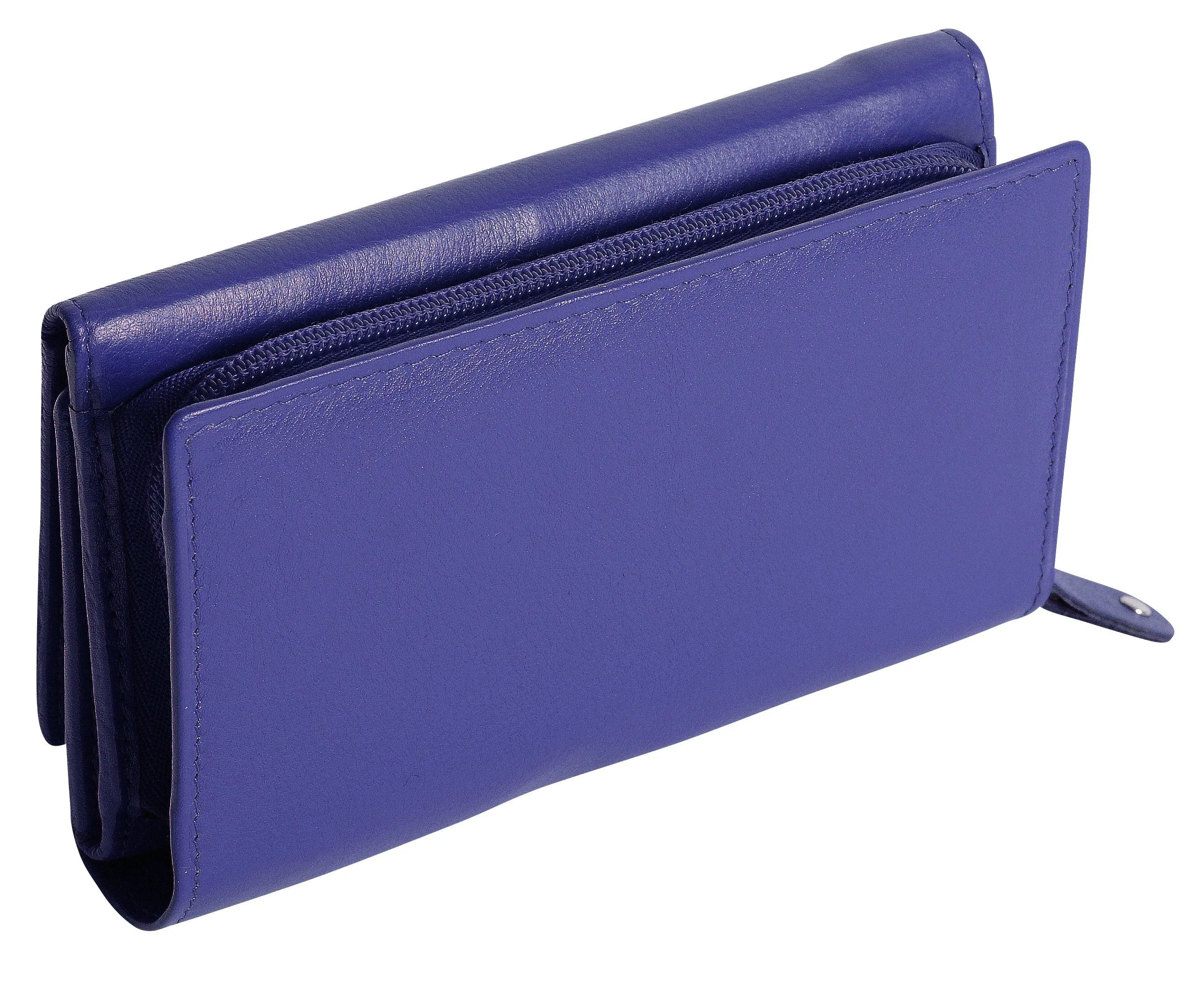 SADDLER PAULA Leather 12cm Trifold Purse - 8 Card Slots, ID Window and Rear Zip Pocket - RFID Protected