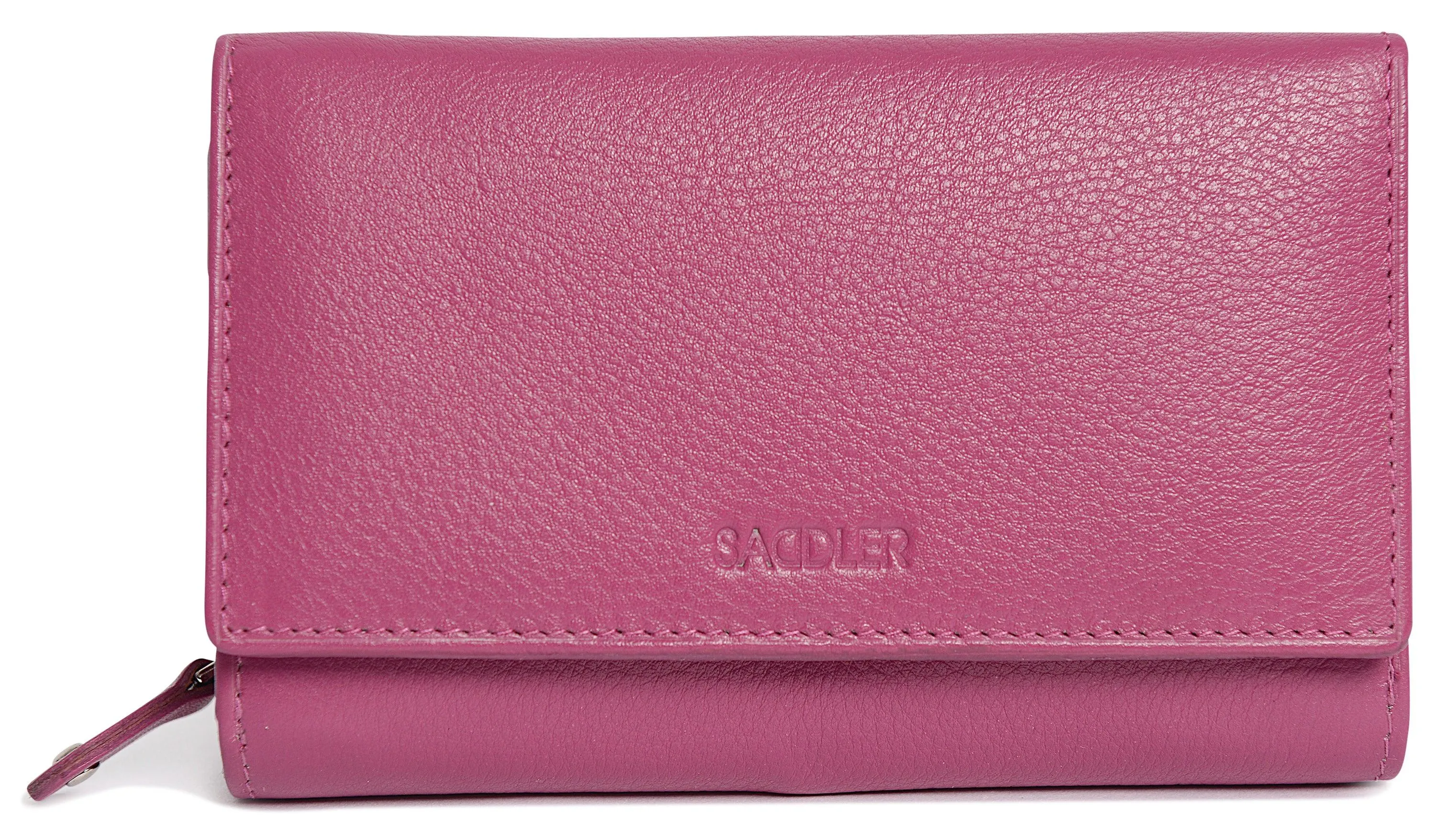 SADDLER PAULA Leather 12cm Trifold Purse - 8 Card Slots, ID Window and Rear Zip Pocket - RFID Protected