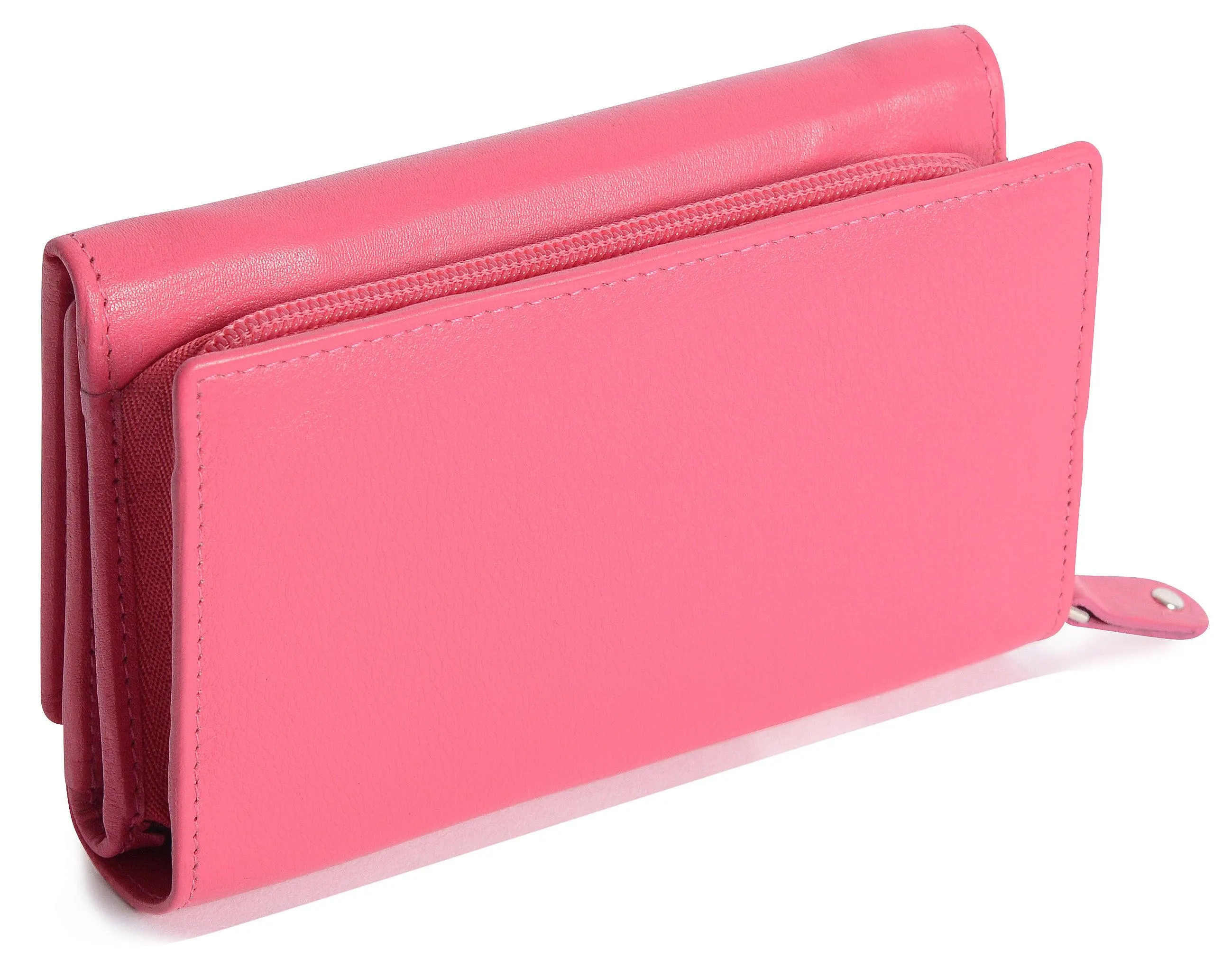 SADDLER PAULA Leather 12cm Trifold Purse - 8 Card Slots, ID Window and Rear Zip Pocket - RFID Protected