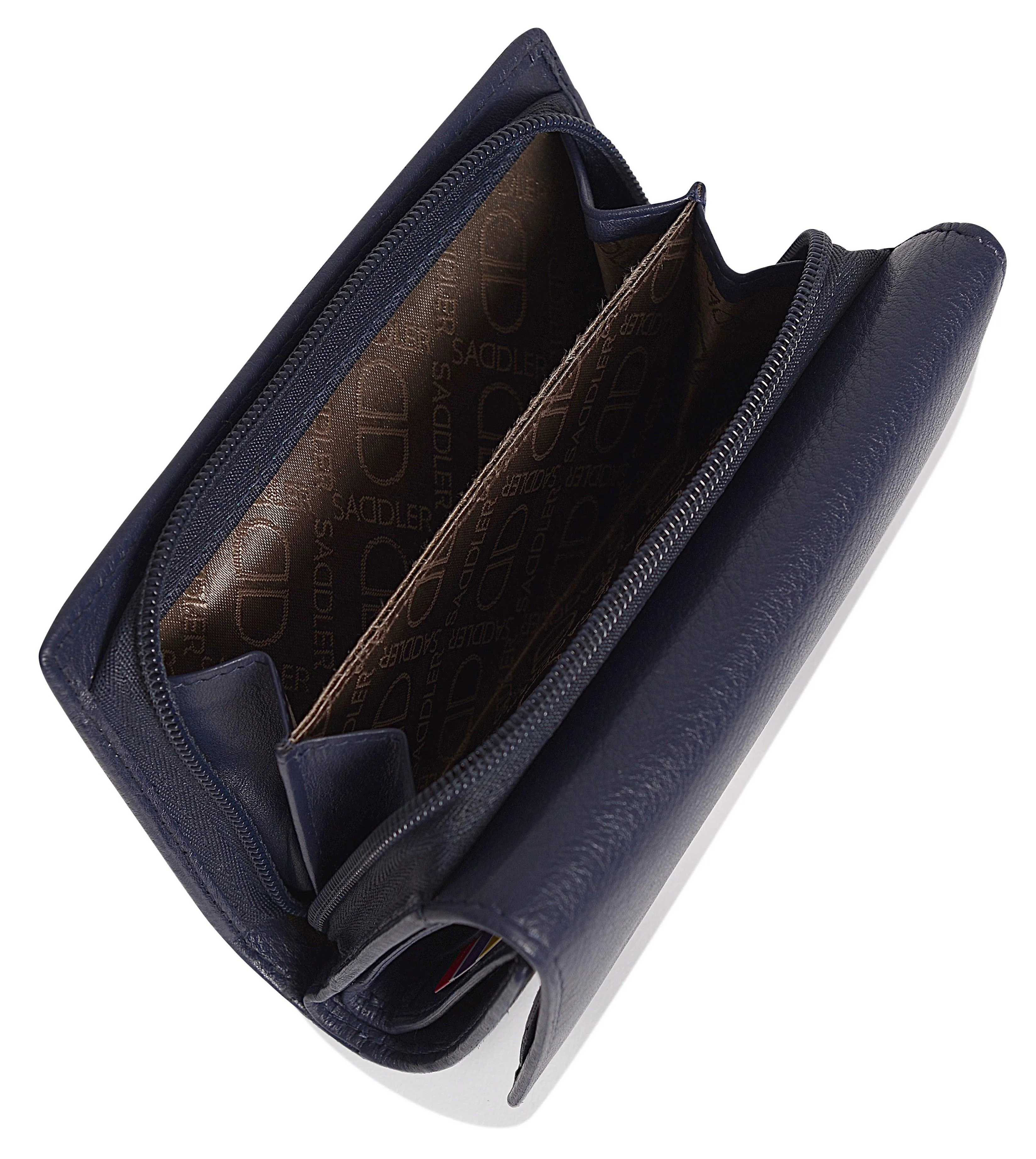 SADDLER PAULA Leather 12cm Trifold Purse - 8 Card Slots, ID Window and Rear Zip Pocket - RFID Protected