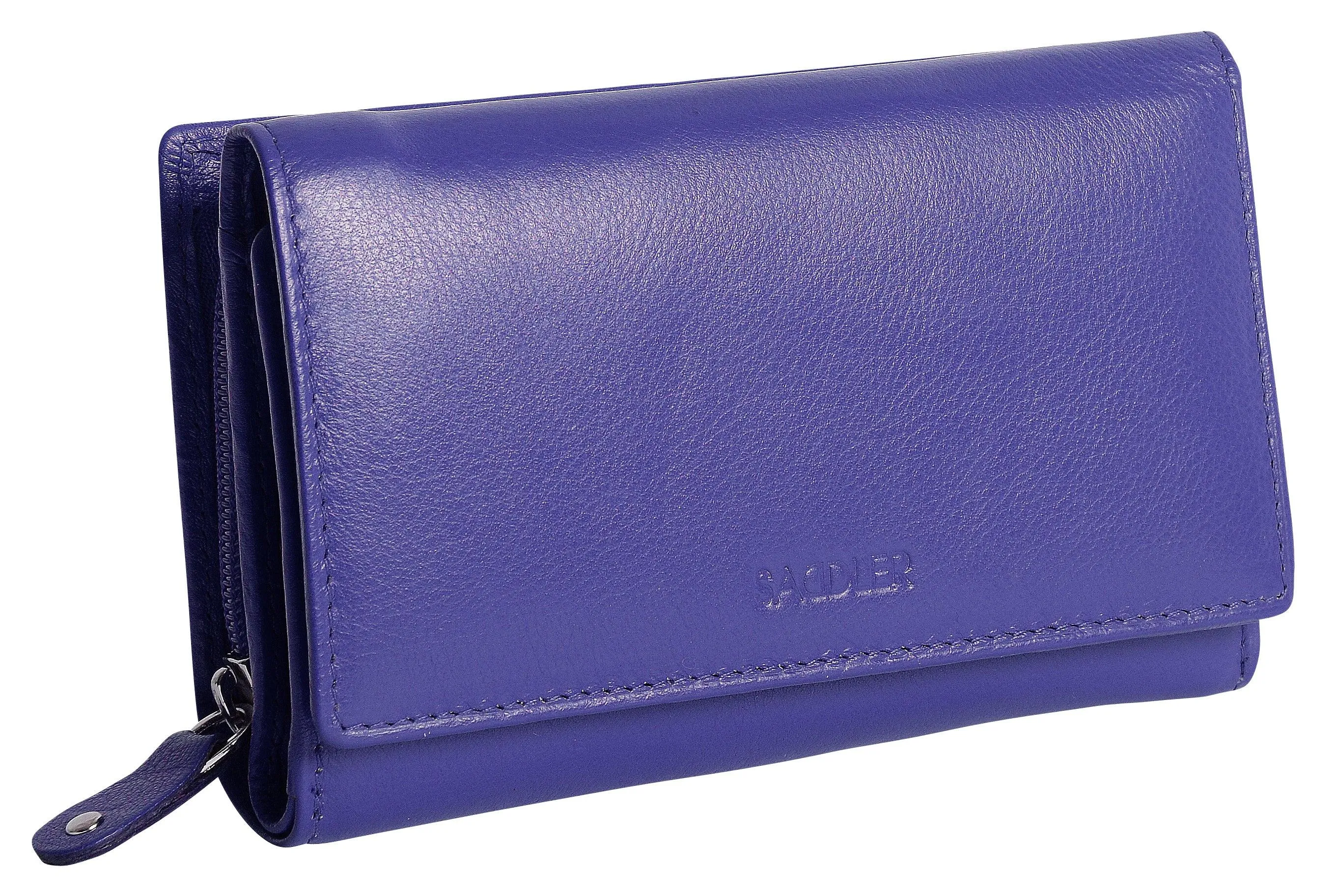 SADDLER PAULA Leather 12cm Trifold Purse - 8 Card Slots, ID Window and Rear Zip Pocket - RFID Protected