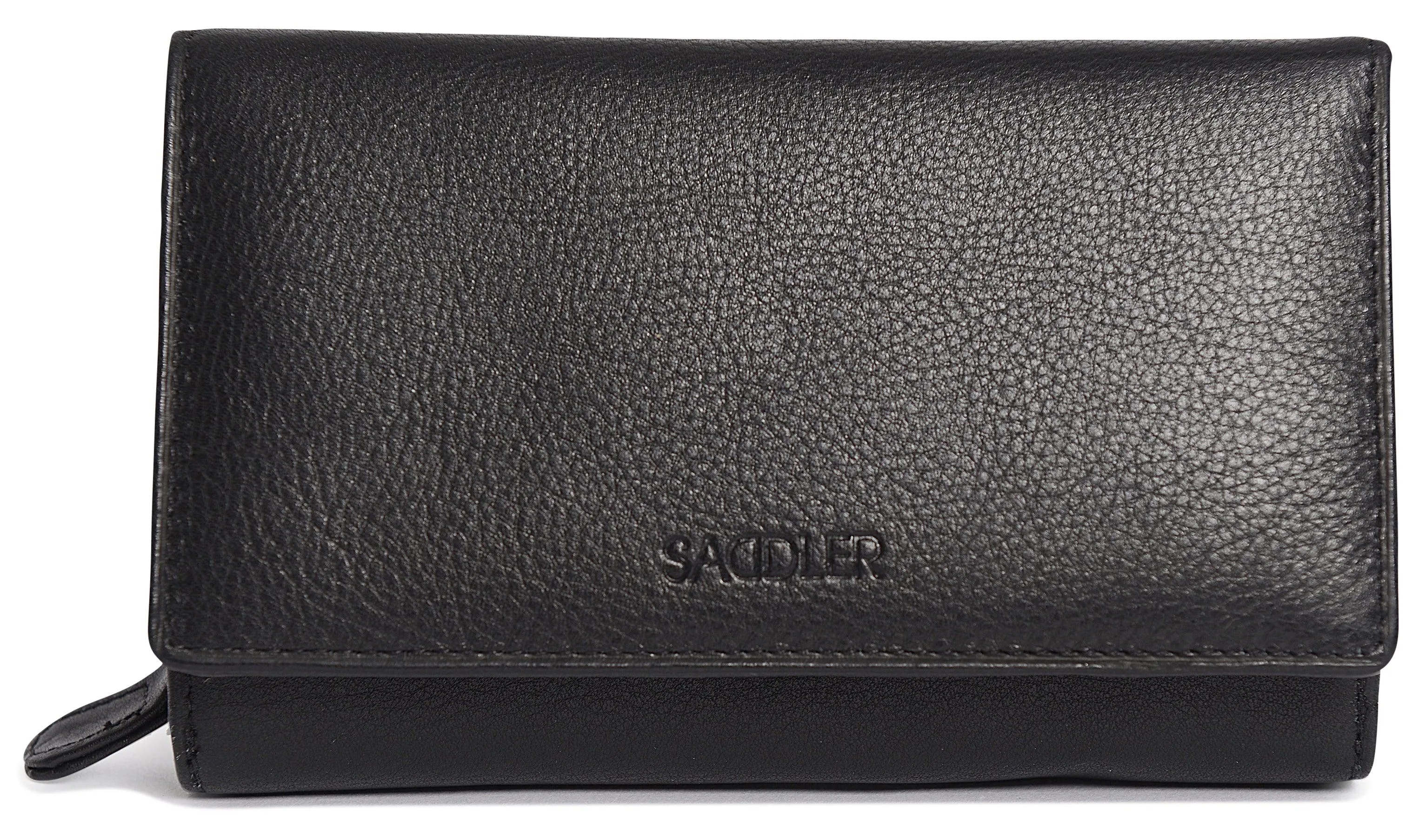 SADDLER PAULA Leather 12cm Trifold Purse - 8 Card Slots, ID Window and Rear Zip Pocket - RFID Protected