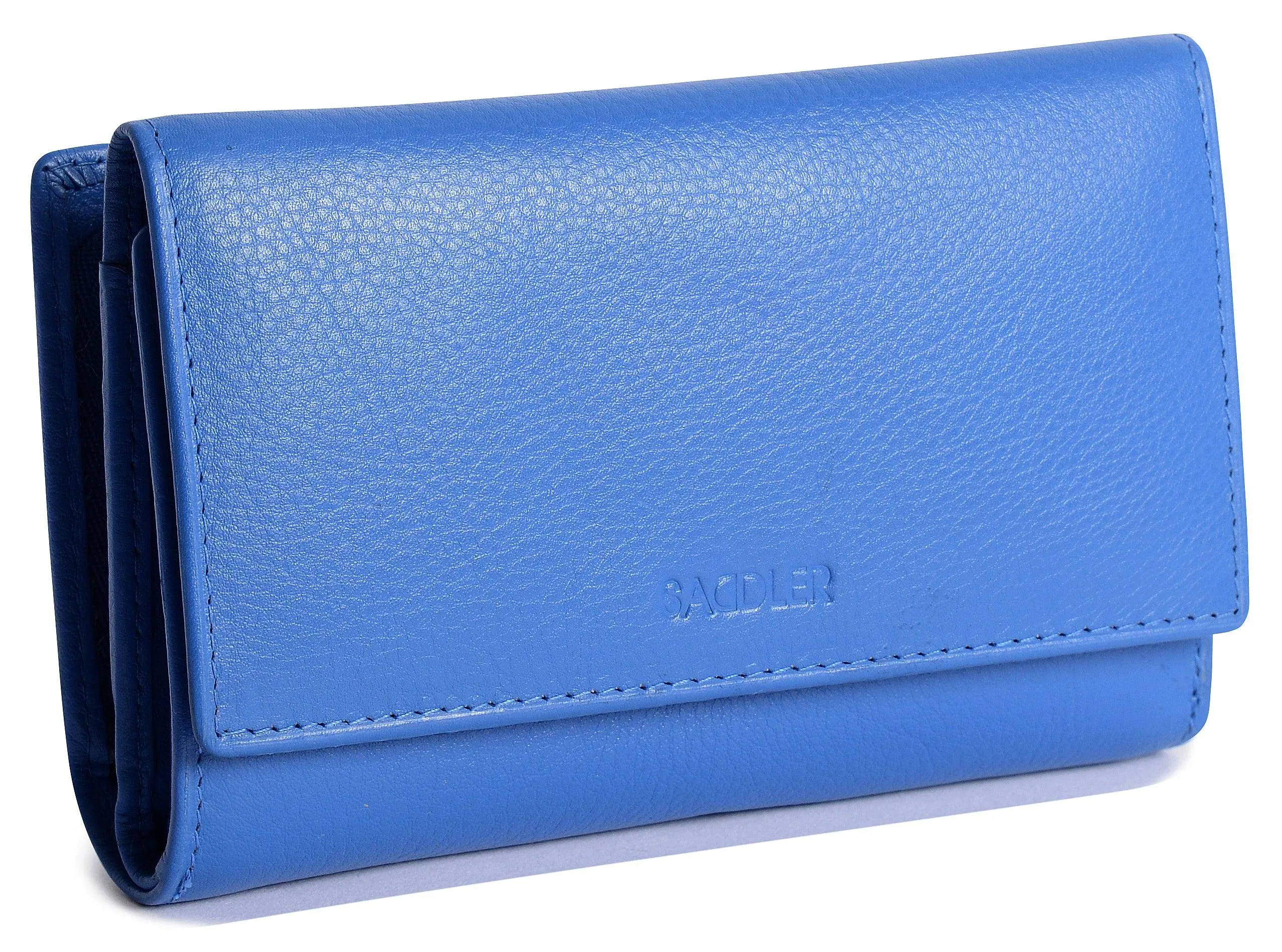 SADDLER PAULA Leather 12cm Trifold Purse - 8 Card Slots, ID Window and Rear Zip Pocket - RFID Protected