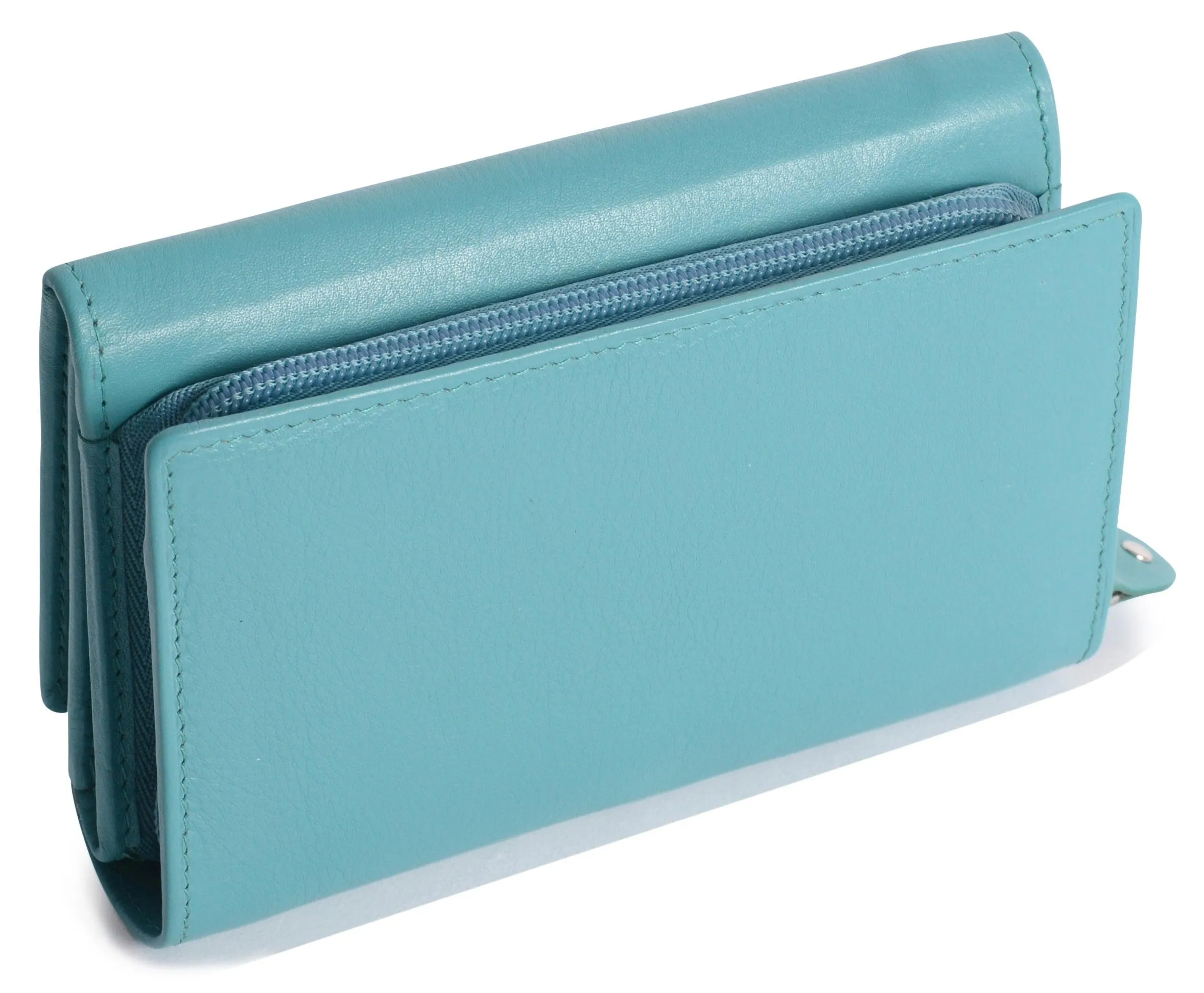SADDLER PAULA Leather 12cm Trifold Purse - 8 Card Slots, ID Window and Rear Zip Pocket - RFID Protected