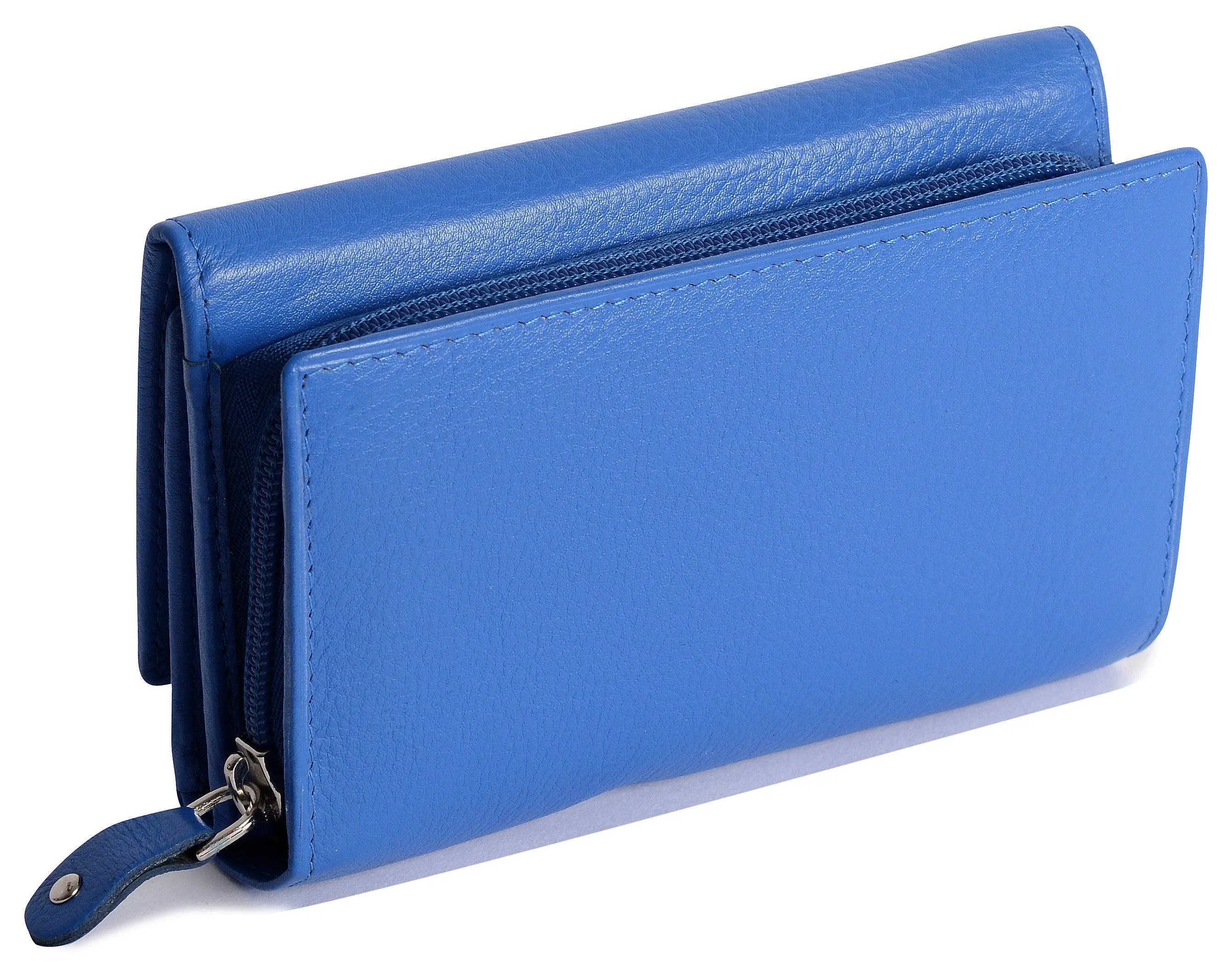 SADDLER PAULA Leather 12cm Trifold Purse - 8 Card Slots, ID Window and Rear Zip Pocket - RFID Protected