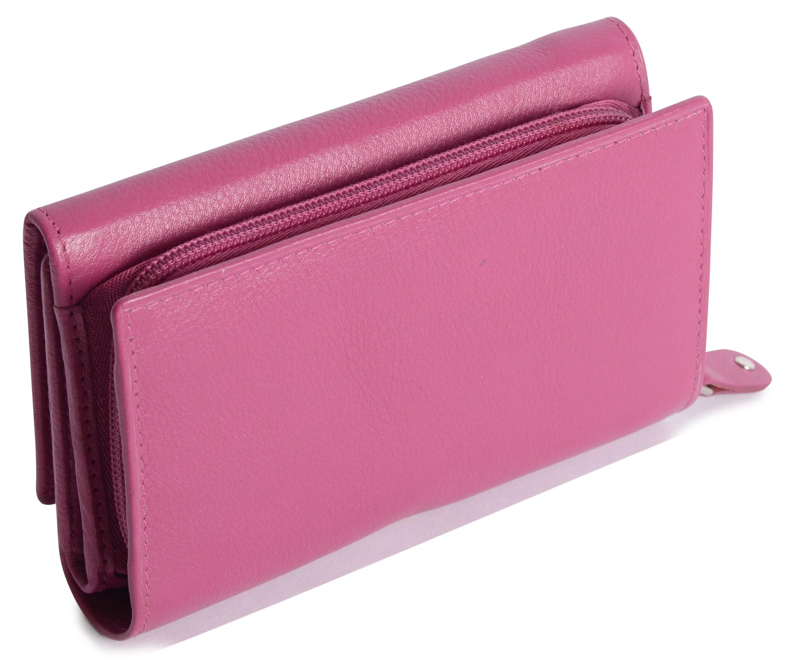 SADDLER PAULA Leather 12cm Trifold Purse - 8 Card Slots, ID Window and Rear Zip Pocket - RFID Protected