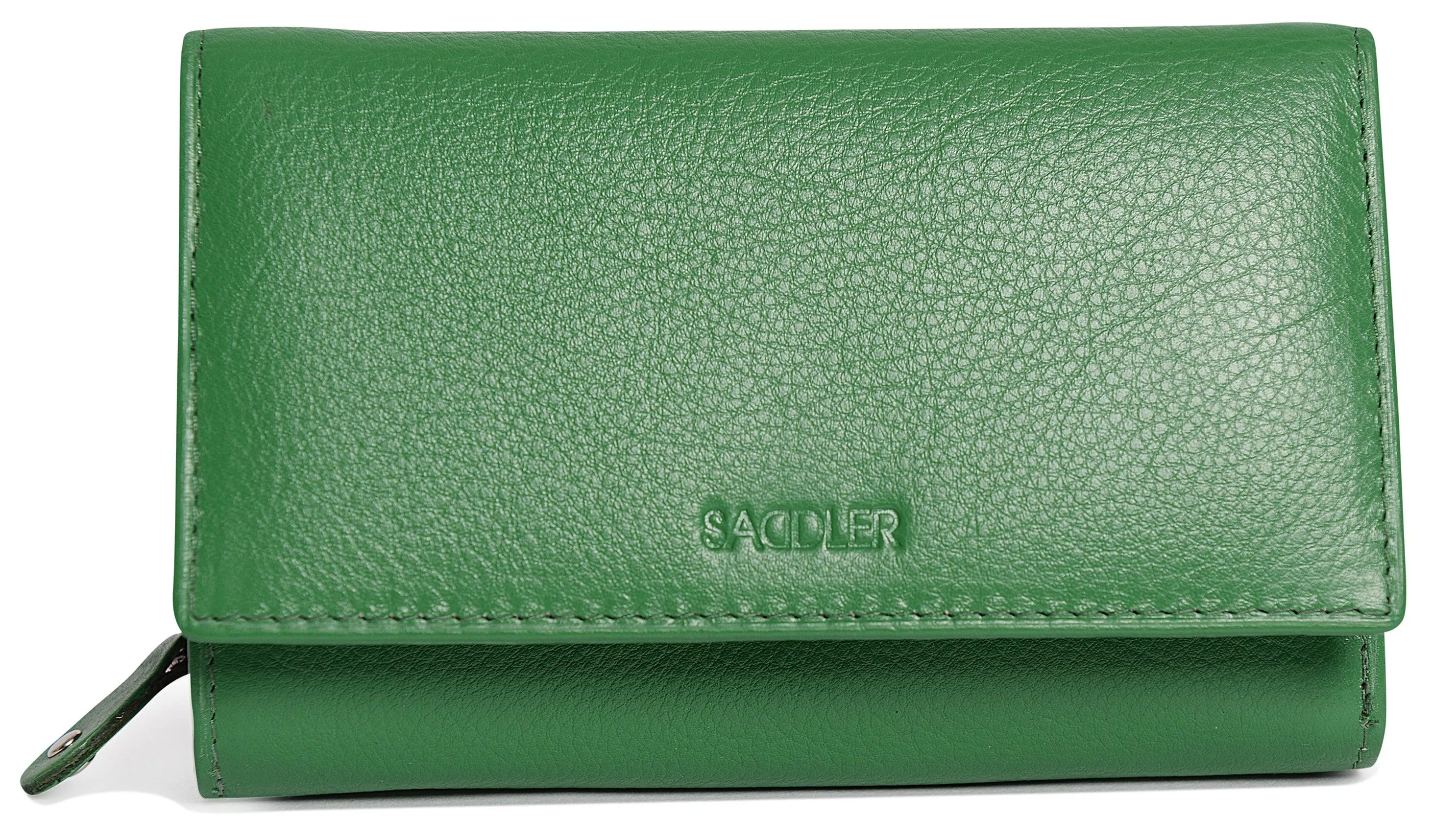 SADDLER PAULA Leather 12cm Trifold Purse - 8 Card Slots, ID Window and Rear Zip Pocket - RFID Protected