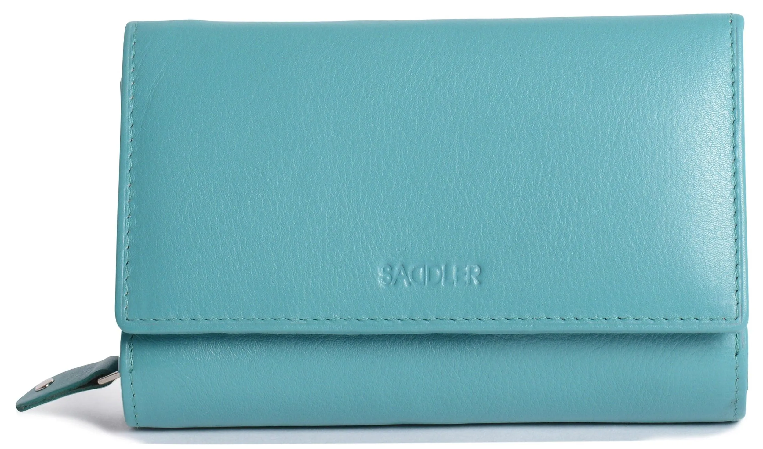 SADDLER PAULA Leather 12cm Trifold Purse - 8 Card Slots, ID Window and Rear Zip Pocket - RFID Protected