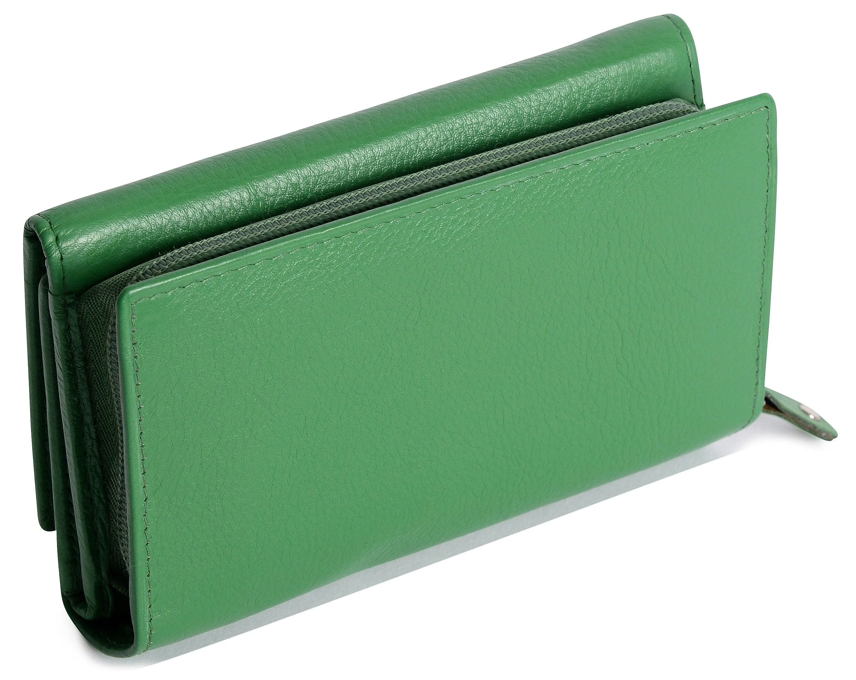 SADDLER PAULA Leather 12cm Trifold Purse - 8 Card Slots, ID Window and Rear Zip Pocket - RFID Protected