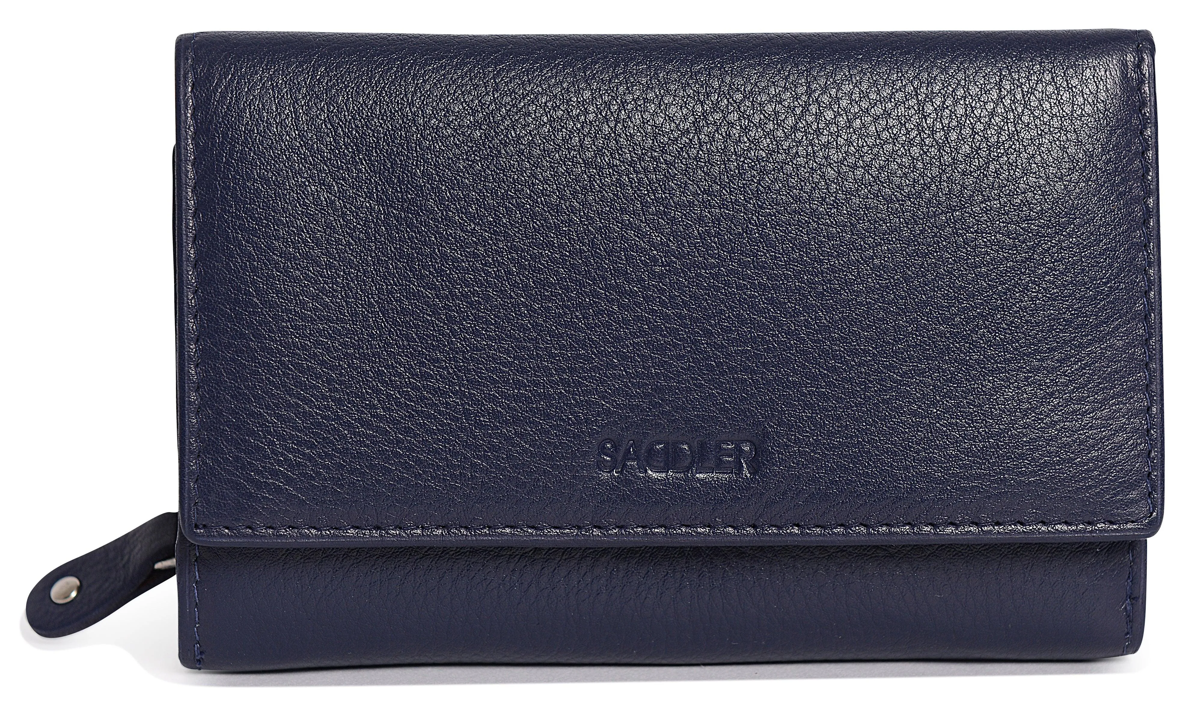 SADDLER PAULA Leather 12cm Trifold Purse - 8 Card Slots, ID Window and Rear Zip Pocket - RFID Protected