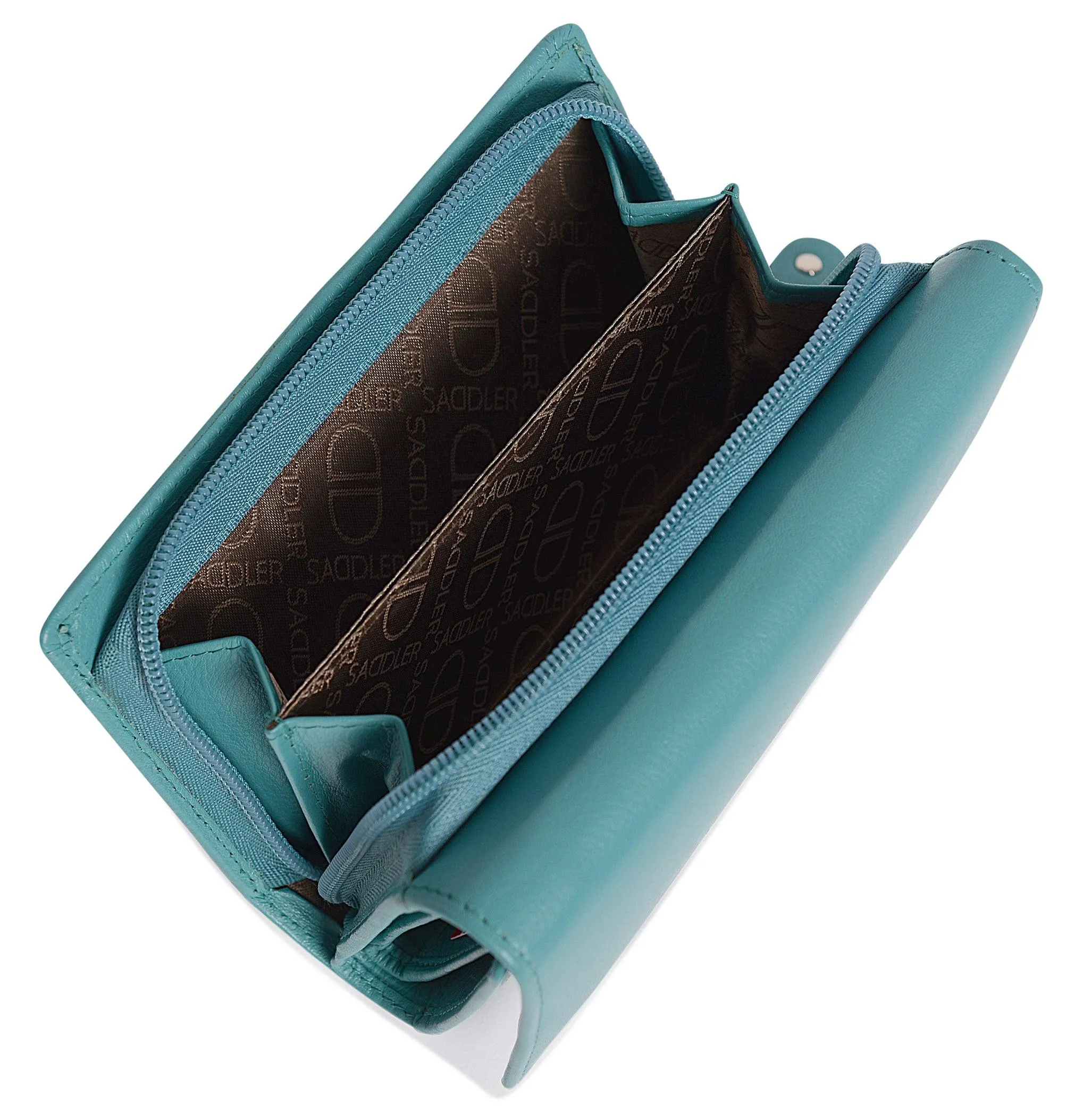 SADDLER PAULA Leather 12cm Trifold Purse - 8 Card Slots, ID Window and Rear Zip Pocket - RFID Protected
