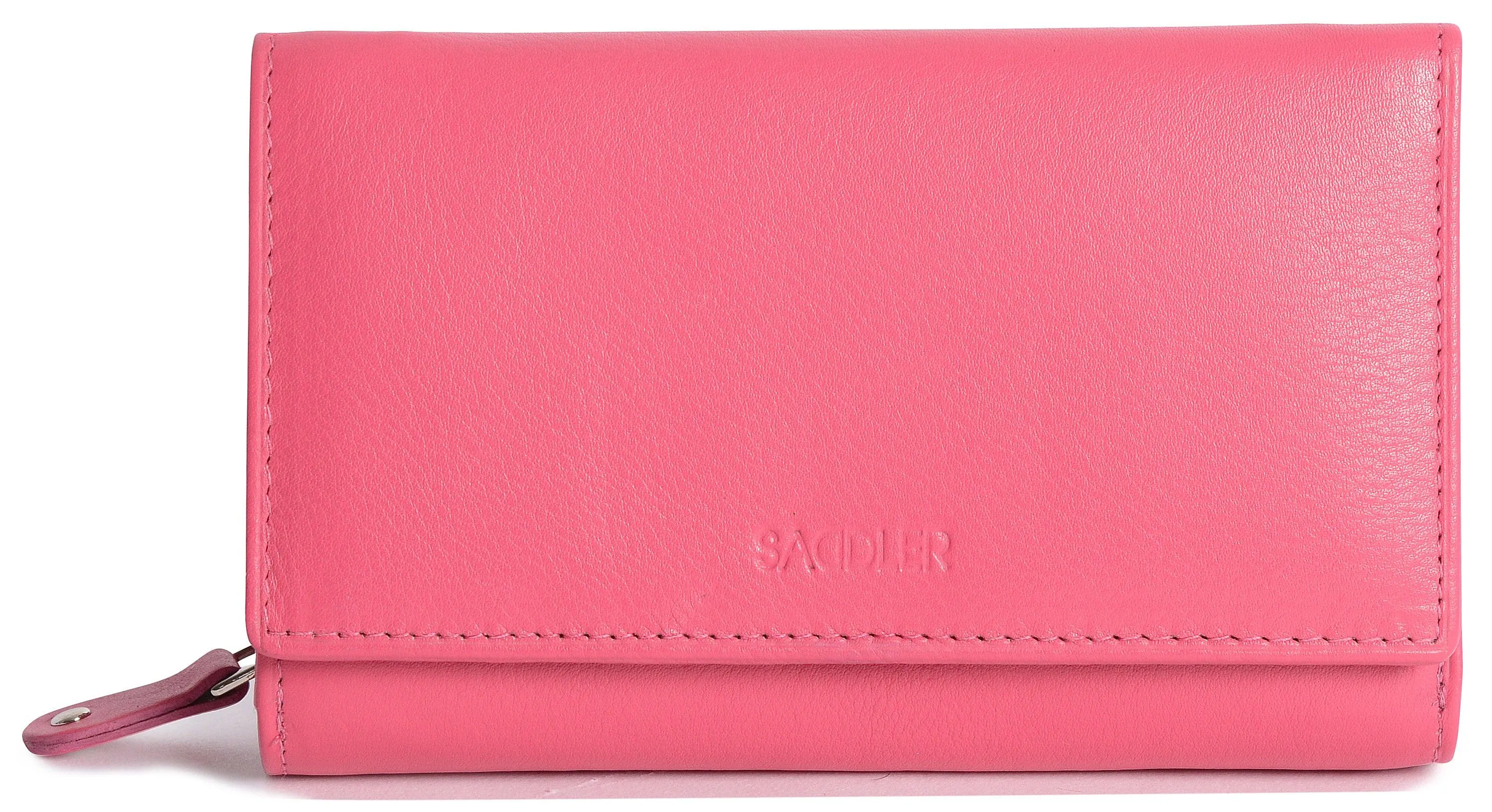 SADDLER PAULA Leather 12cm Trifold Purse - 8 Card Slots, ID Window and Rear Zip Pocket - RFID Protected