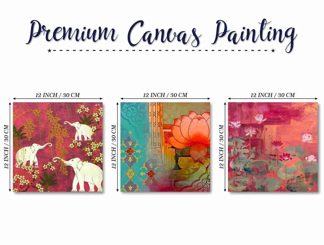 SAF paintings Wooden Framed Canvas Painting ||Set Of 3 Traditional Elephant Canvas Wall Art Painting for Home Décor Office||For Bedrom,Living Room Home wall and Office Interior CR-174