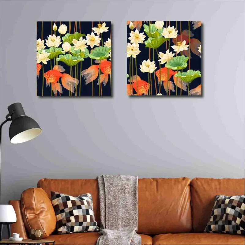 SAF Wooden Framed Canvas Painting ||Set Of 2 Floral Theme Canvas Wall Art Painting for Home Décor Office||For Bedrom,Living Room Home wall and Office Interior PRE-CR181