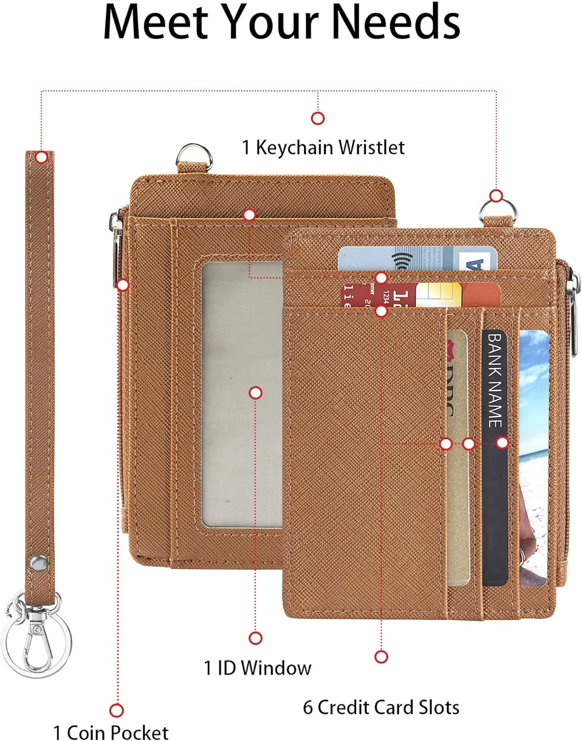 SEAVILIA Small Wallet for Women Slim Wristlet Keychain Wallets RFID Credit Card Holder With Zipper Pocket, ID Window (Brown)