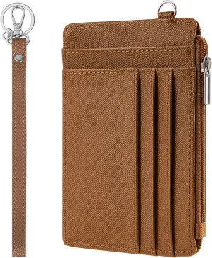 SEAVILIA Small Wallet for Women Slim Wristlet Keychain Wallets RFID Credit Card Holder With Zipper Pocket, ID Window (Brown)