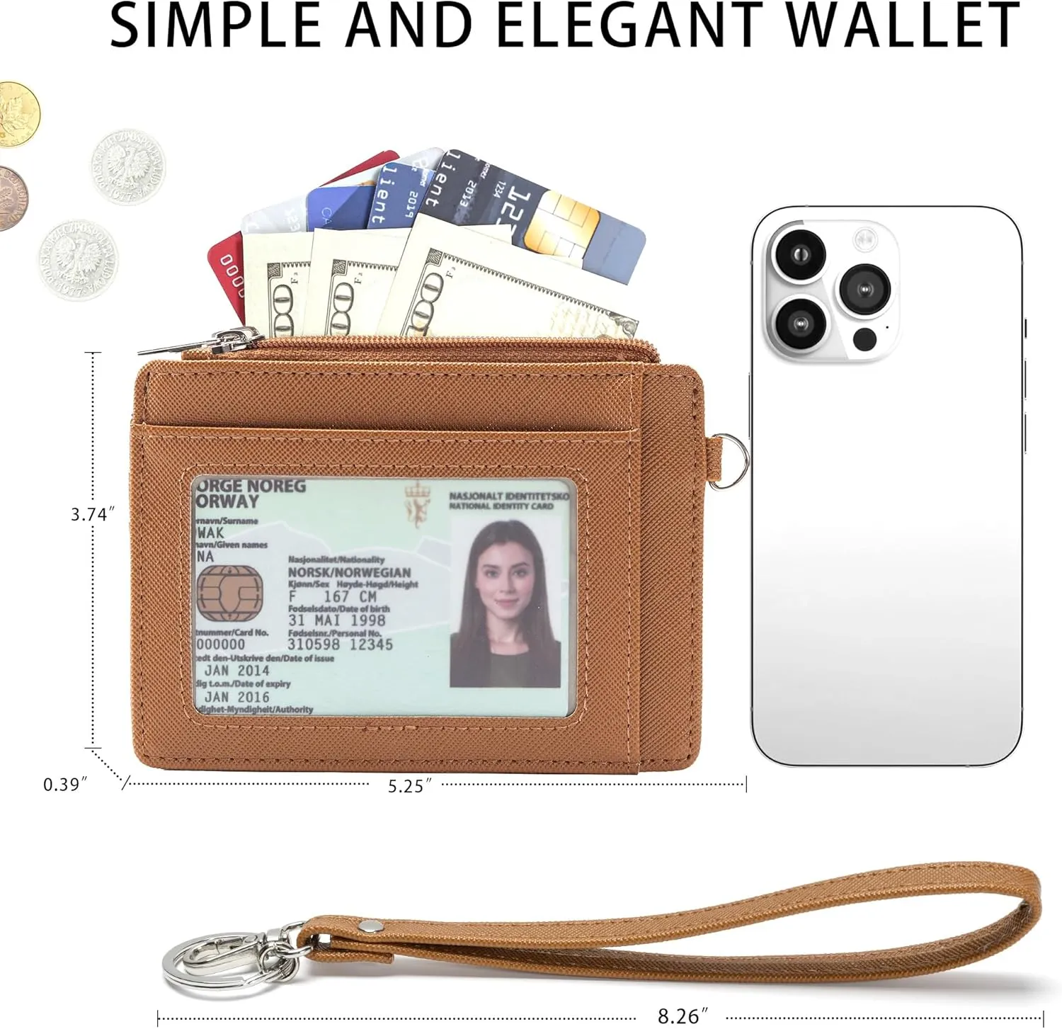 SEAVILIA Small Wallet for Women Slim Wristlet Keychain Wallets RFID Credit Card Holder With Zipper Pocket, ID Window (Brown)