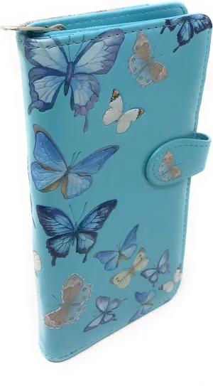 Shag Wear Butterflies Large Wallet for Women and Teen Girls Vegan Faux Leather 7" Blue