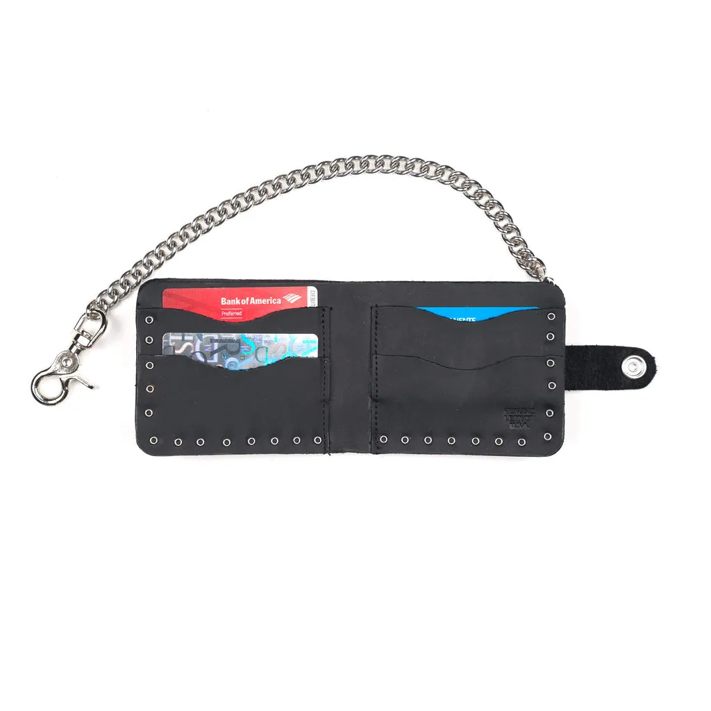 Skull Stud Black Leather Snap Wallet