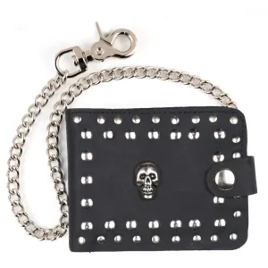 Skull Stud Black Leather Snap Wallet